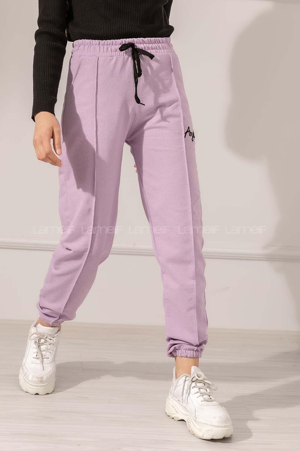 Modalamelif Beli Lastikli Angel Nakışlı Eşofman Lila