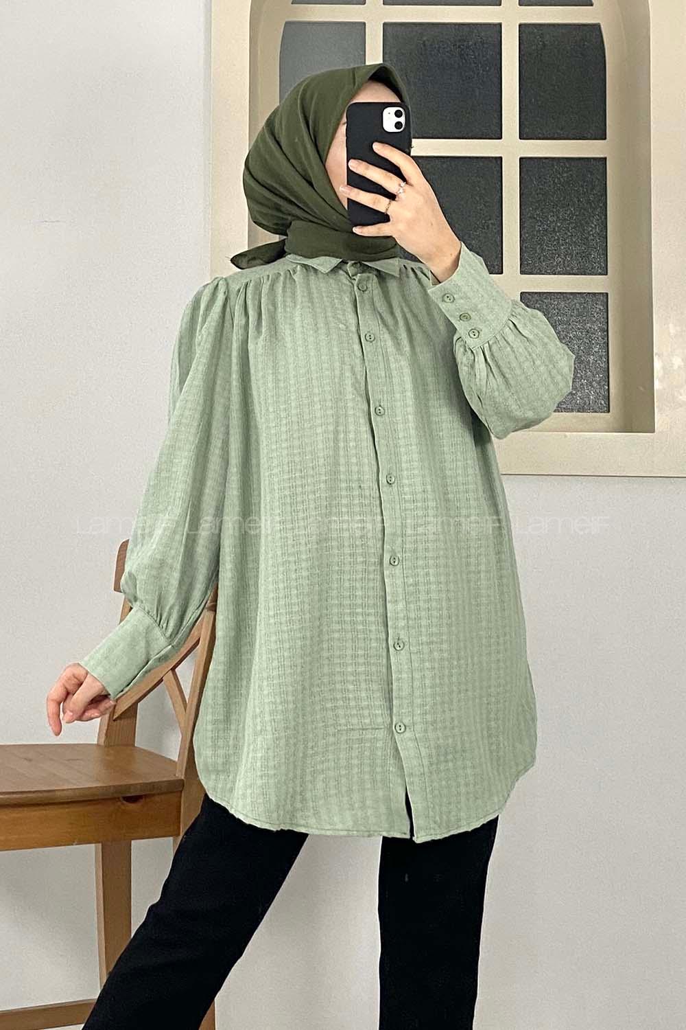 Modalamelif Büzgülü Salaş Gömlek Çağla