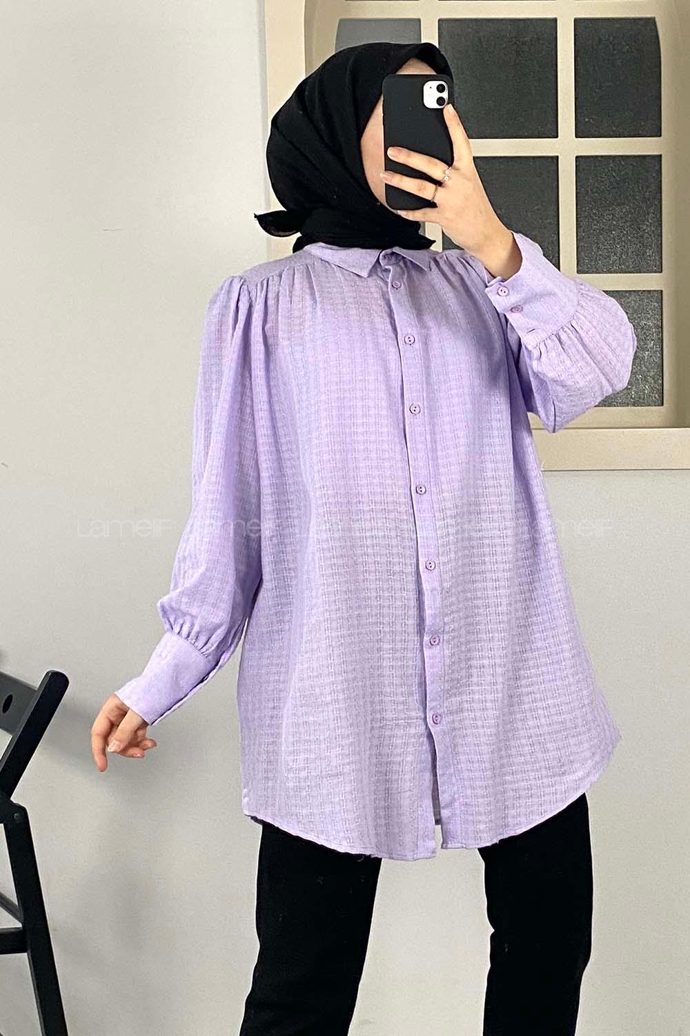 Modalamelif Büzgülü Salaş Gömlek Lila