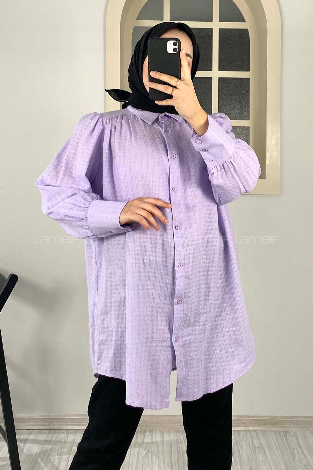 Modalamelif Büzgülü Salaş Gömlek Lila