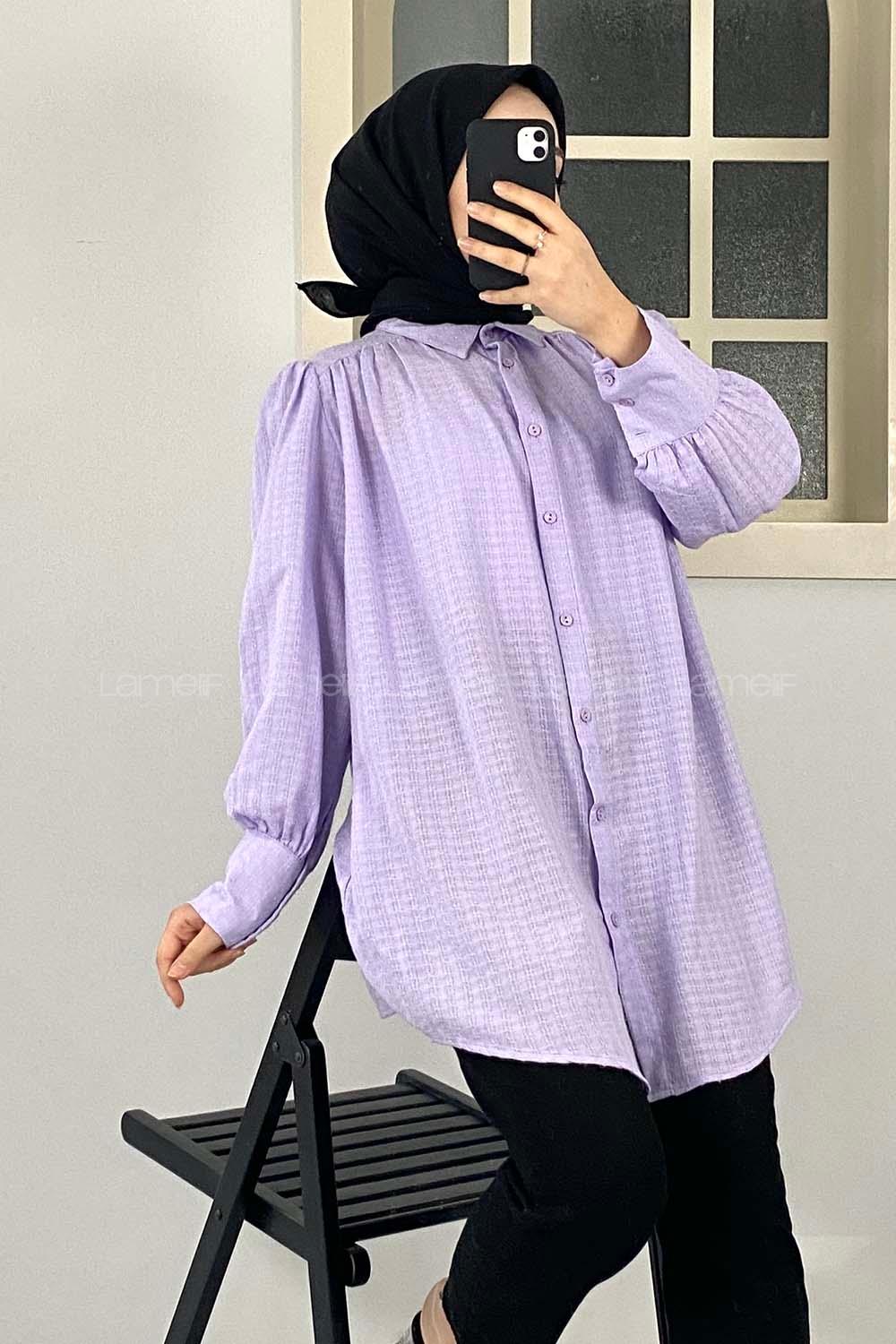 Modalamelif Büzgülü Salaş Gömlek Lila