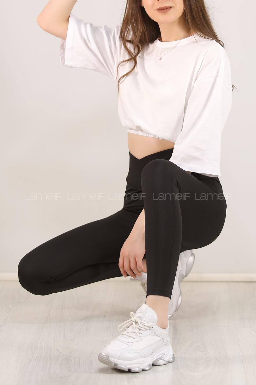 Modalamelif Çapraz Kemerli Dalgıç Tayt Siyah