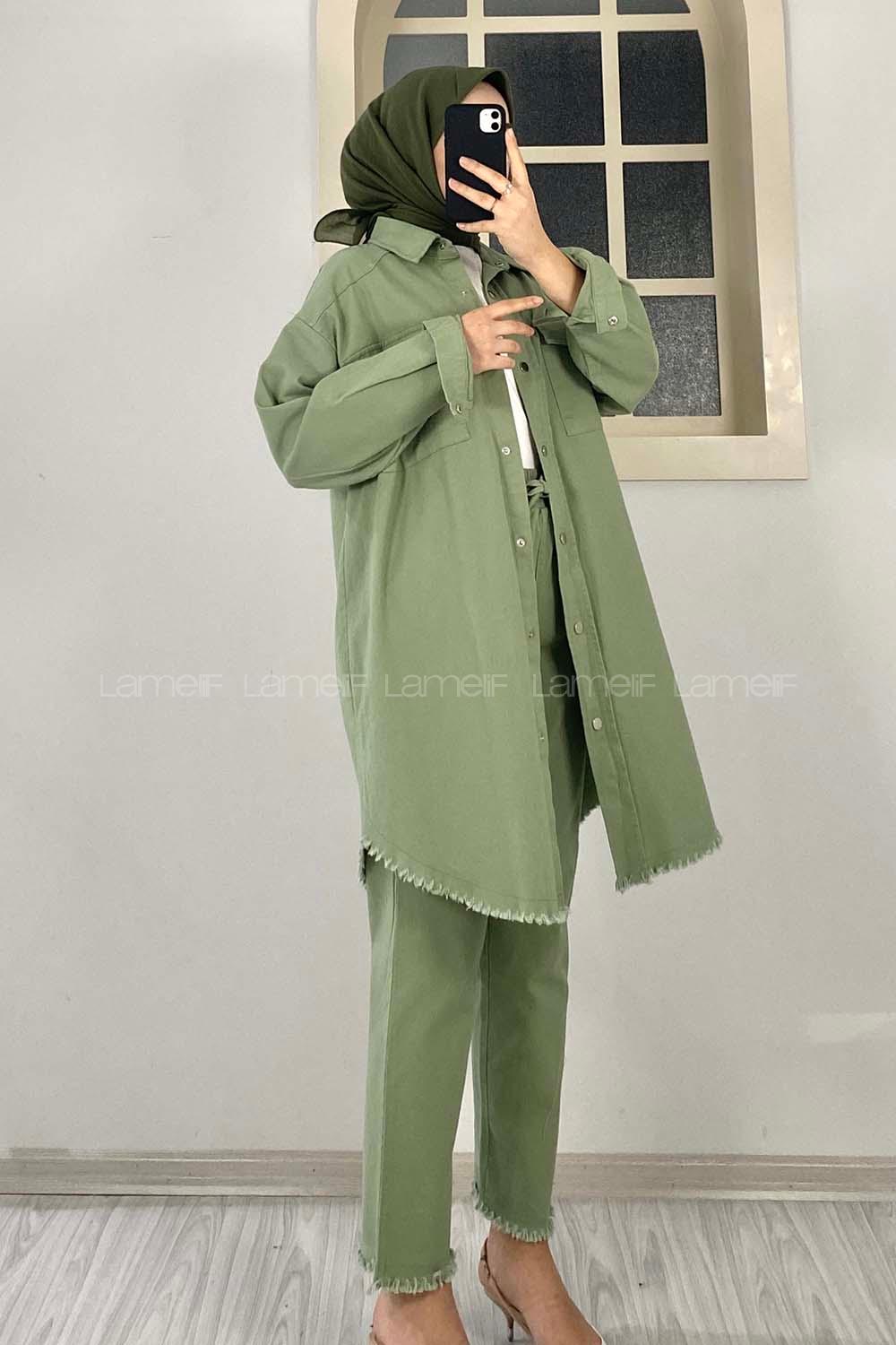 Modalamelif Etek Ucu Püsküllü Ceket Pantolon Takım Çağla Yeşili