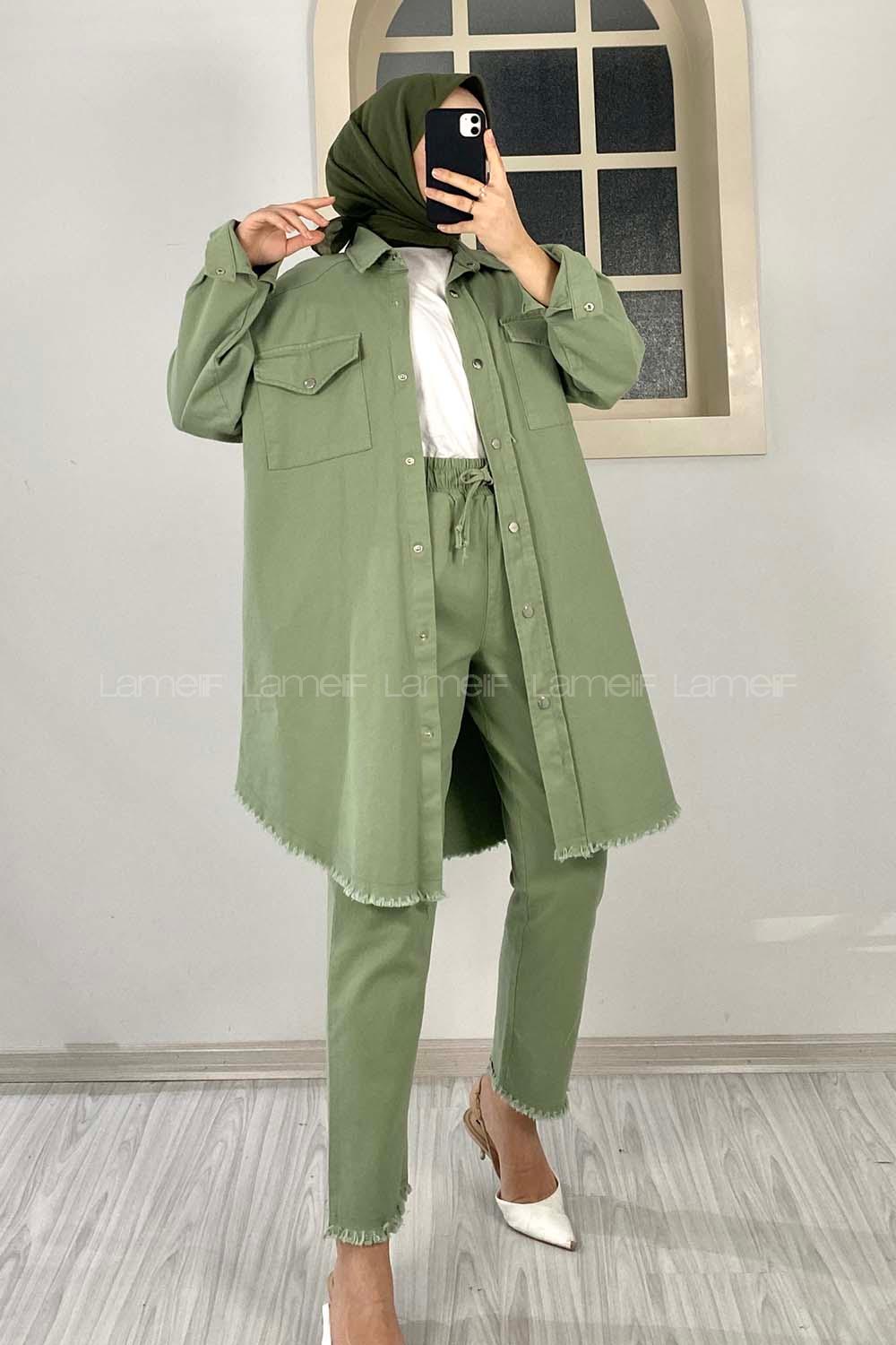 Modalamelif Etek Ucu Püsküllü Ceket Pantolon Takım Çağla Yeşili