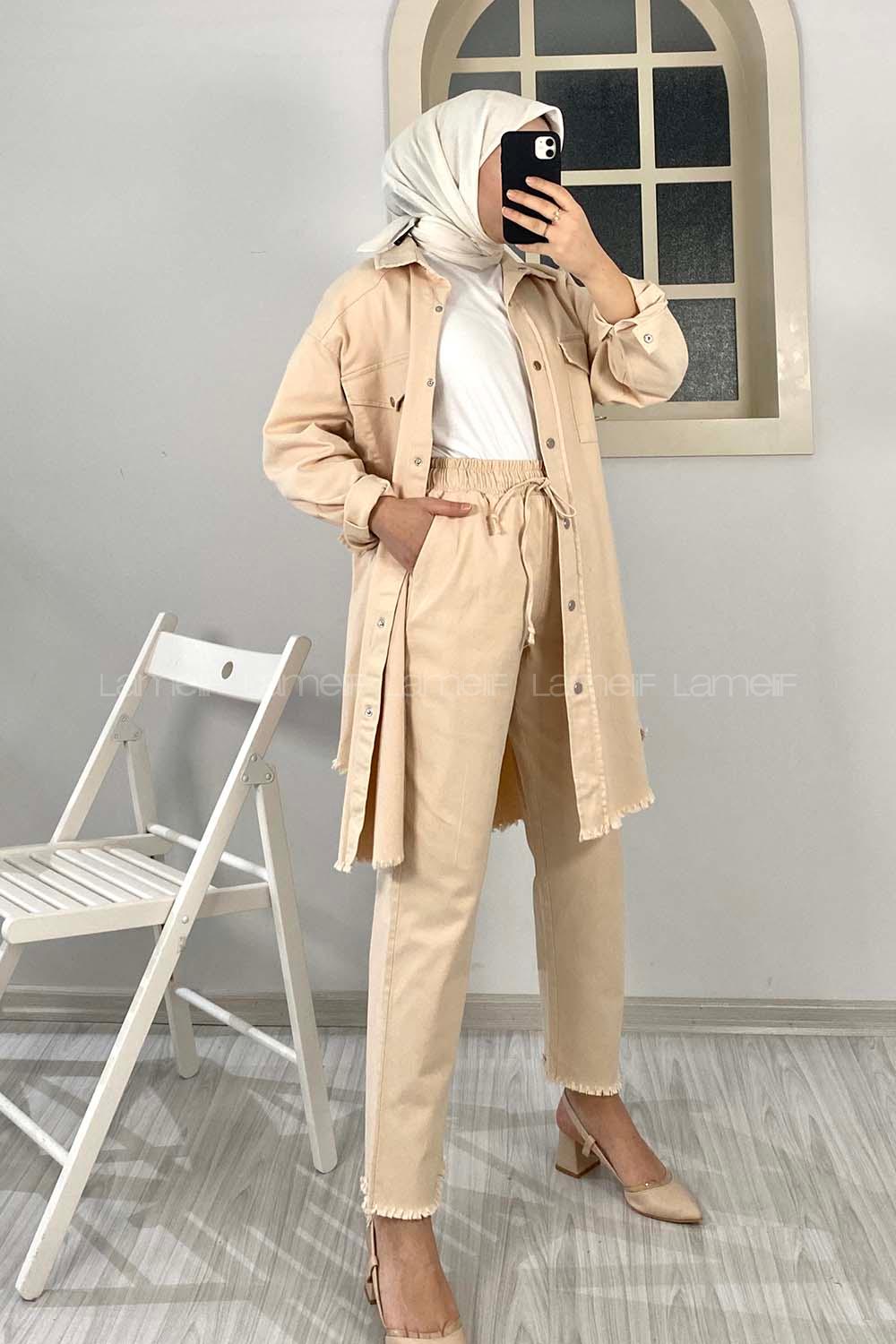 Modalamelif Etek Ucu Püsküllü Ceket Pantolon Takım Taş