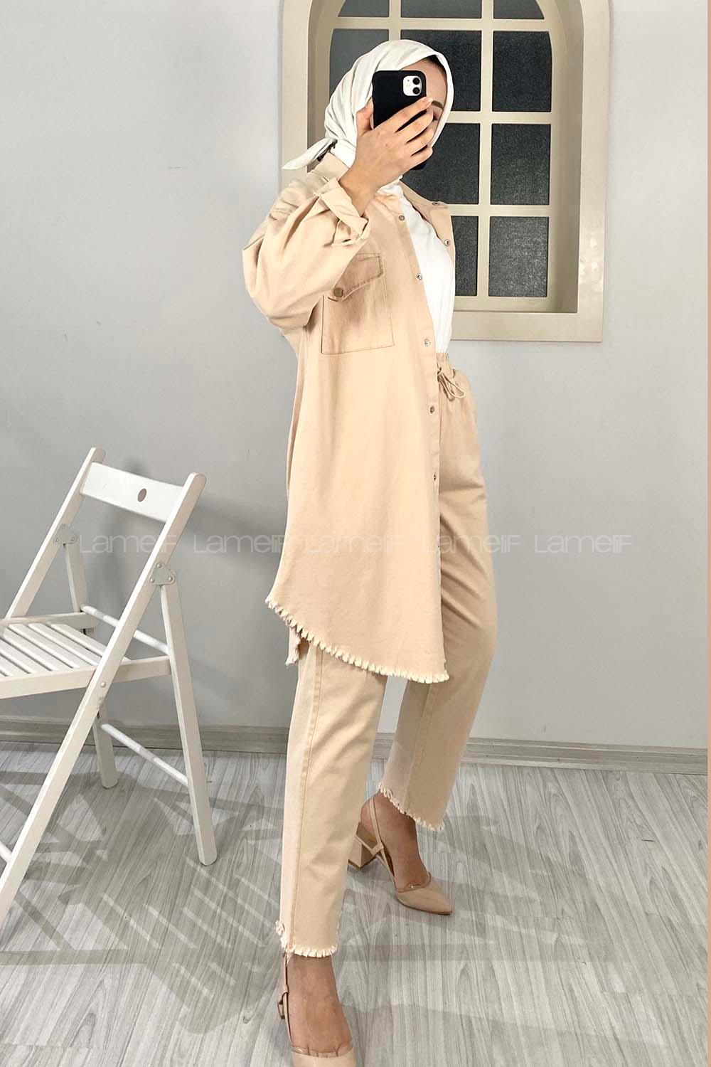 Modalamelif Etek Ucu Püsküllü Ceket Pantolon Takım Taş