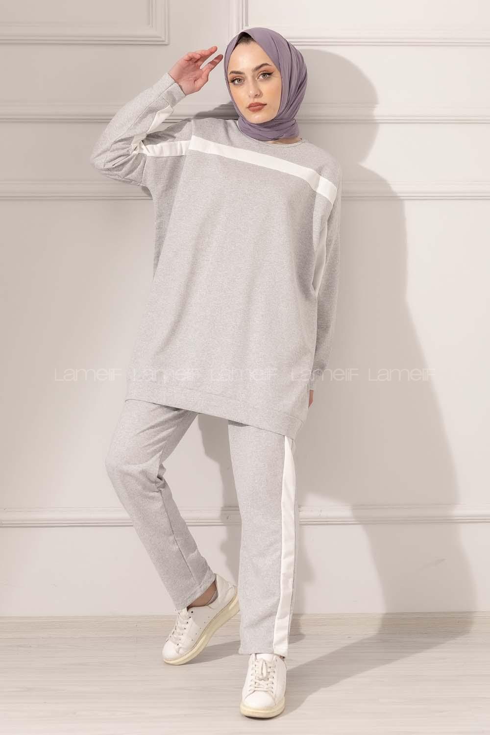 Modalamelif Şerit Garnili Spor Takım Gri