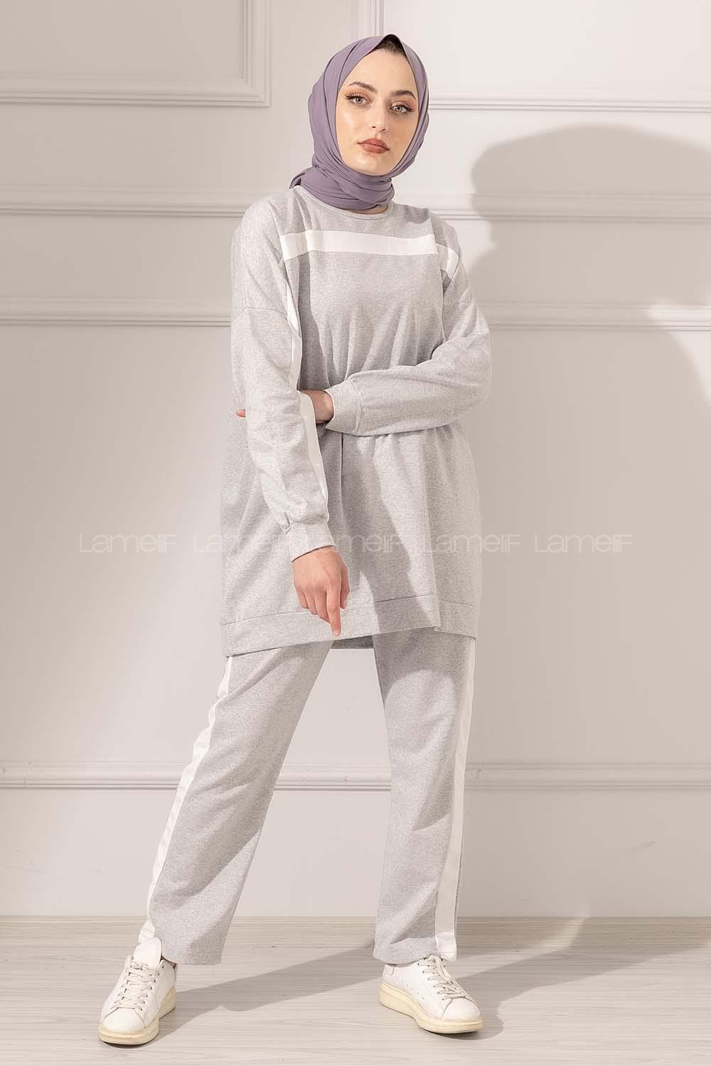 Modalamelif Şerit Garnili Spor Takım Gri