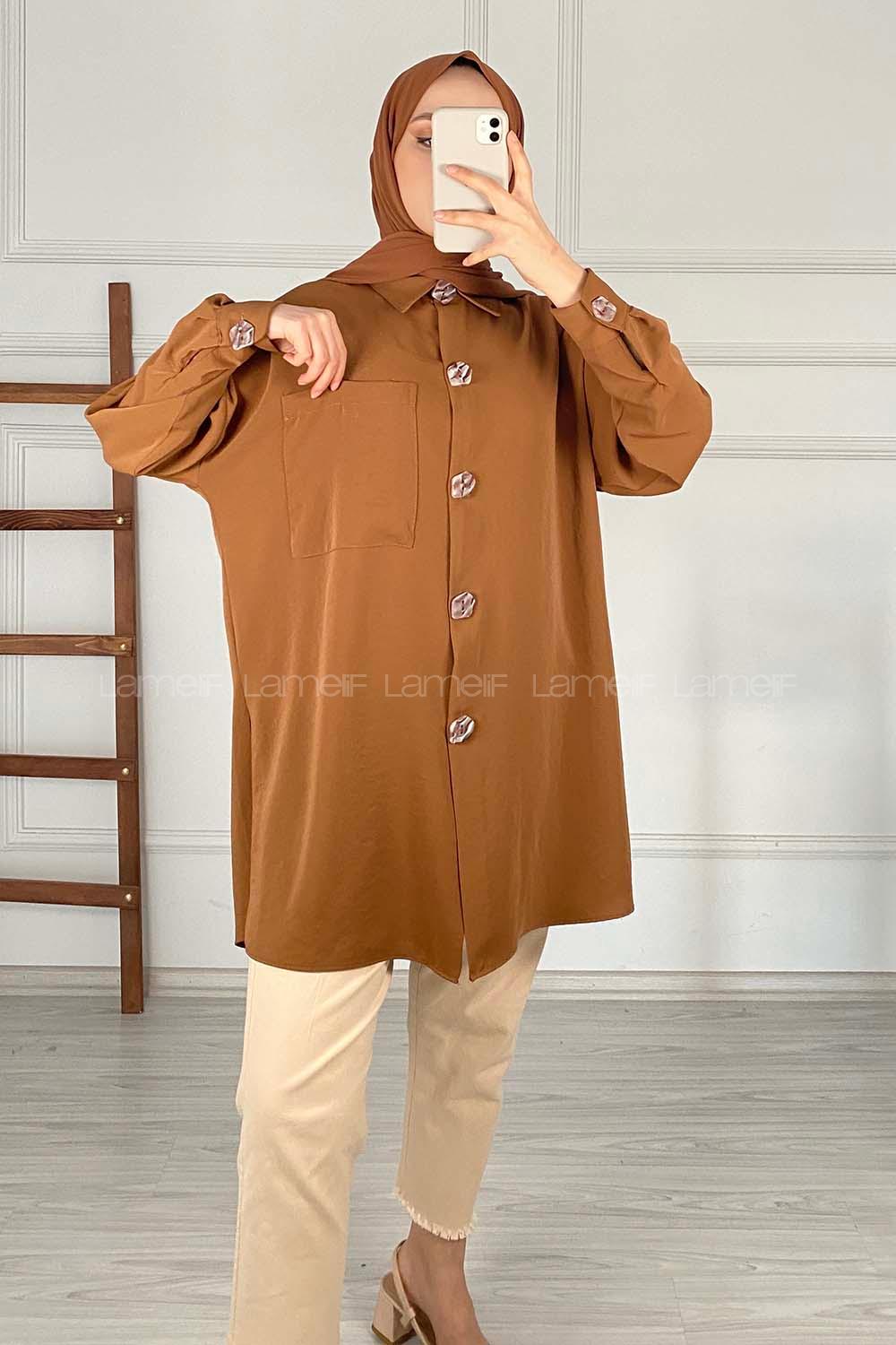 Modalamelif Tek Cepli Ayrobin Gömlek Acı Kahve