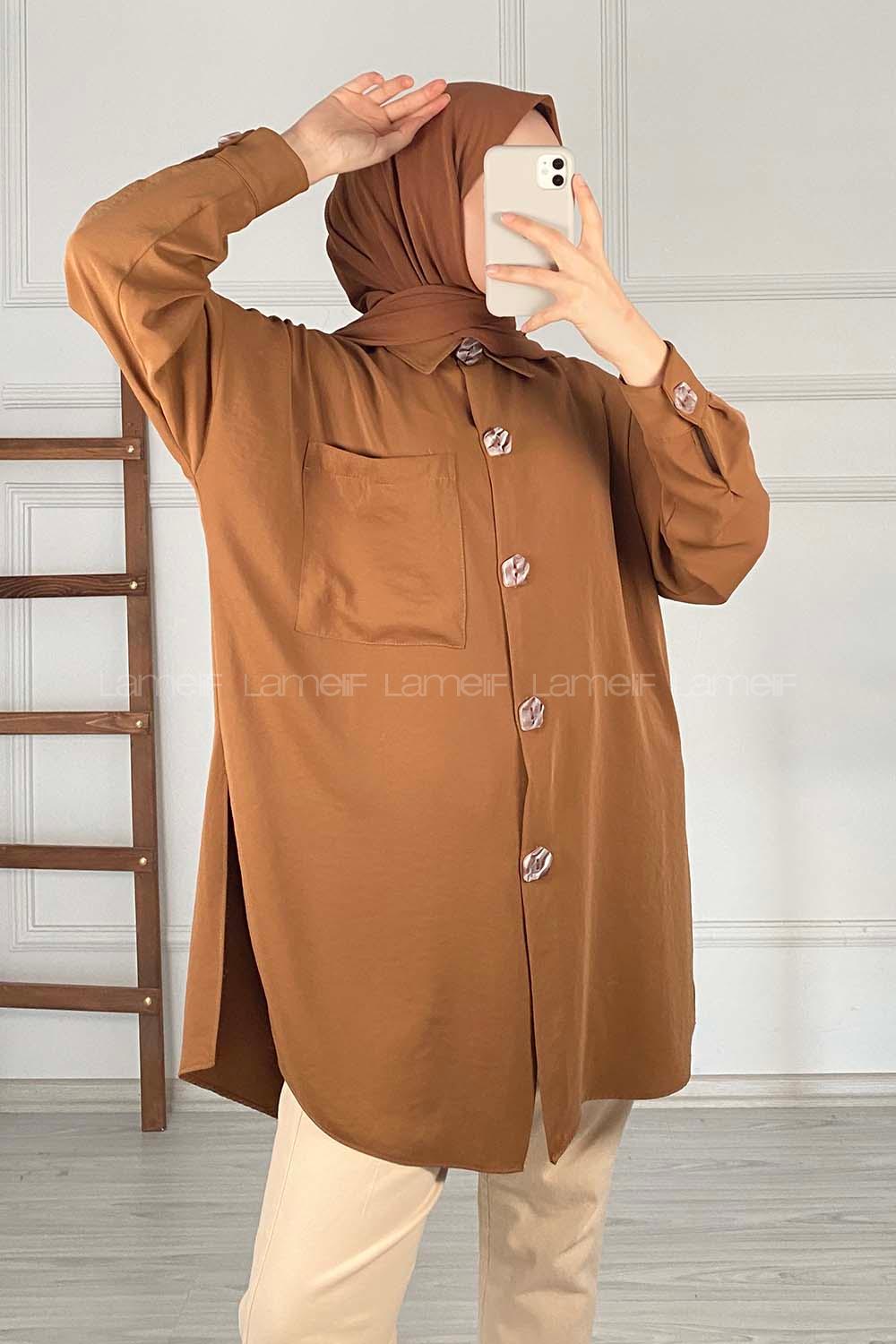 Modalamelif Tek Cepli Ayrobin Gömlek Acı Kahve