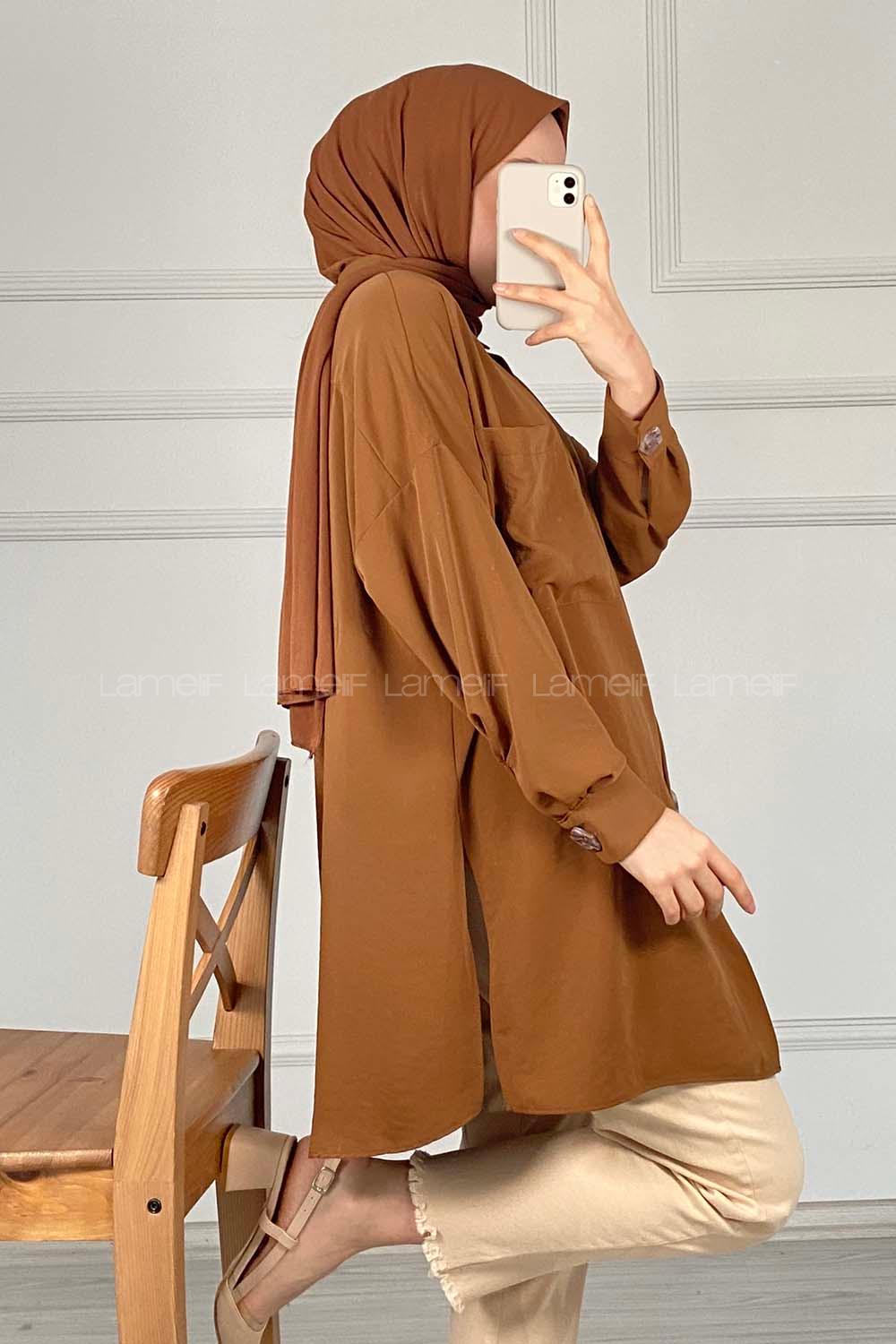 Modalamelif Tek Cepli Ayrobin Gömlek Acı Kahve