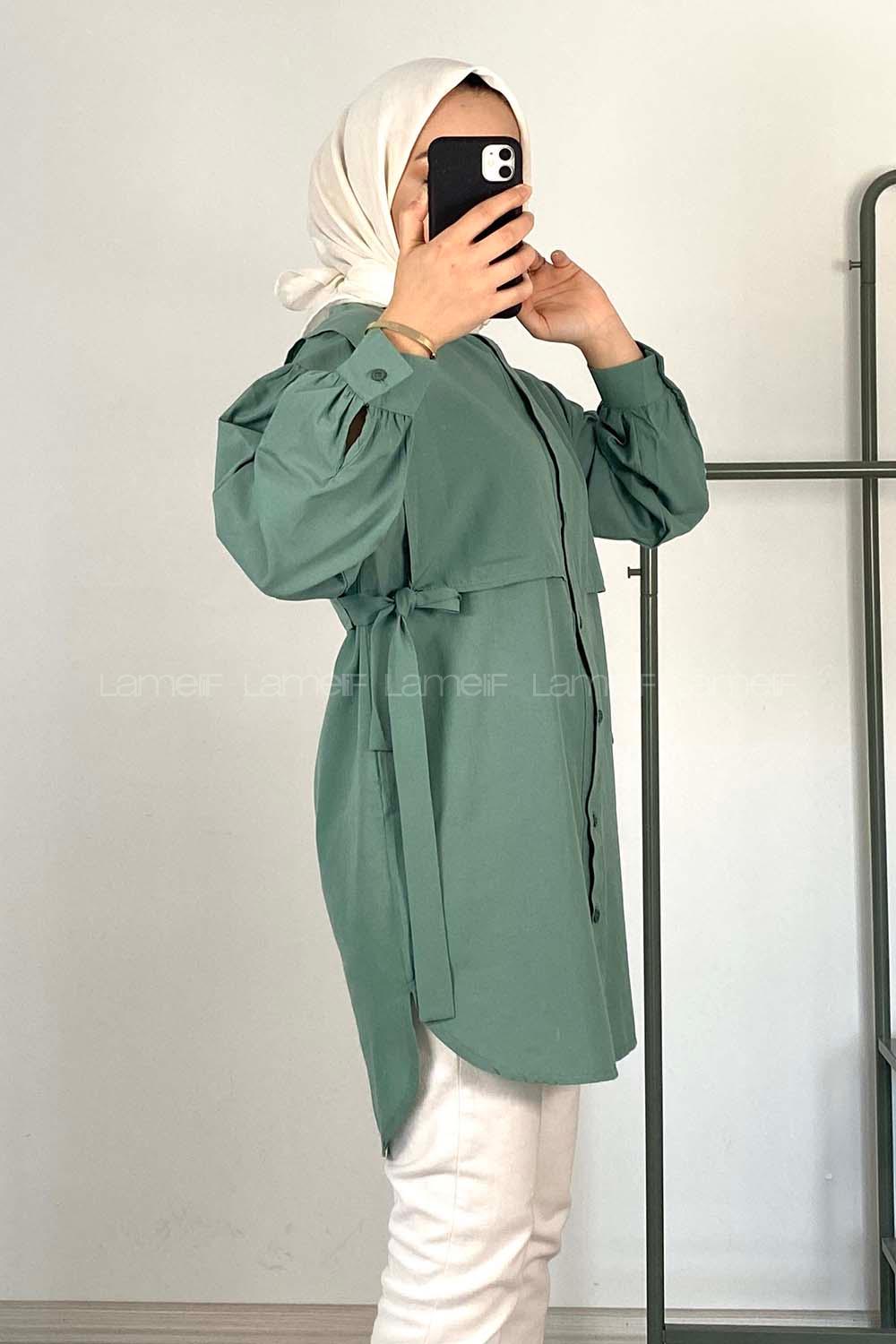 Modalamelif Hakim Yaka Bolero Detaylı Tunik Pastel Yeşili