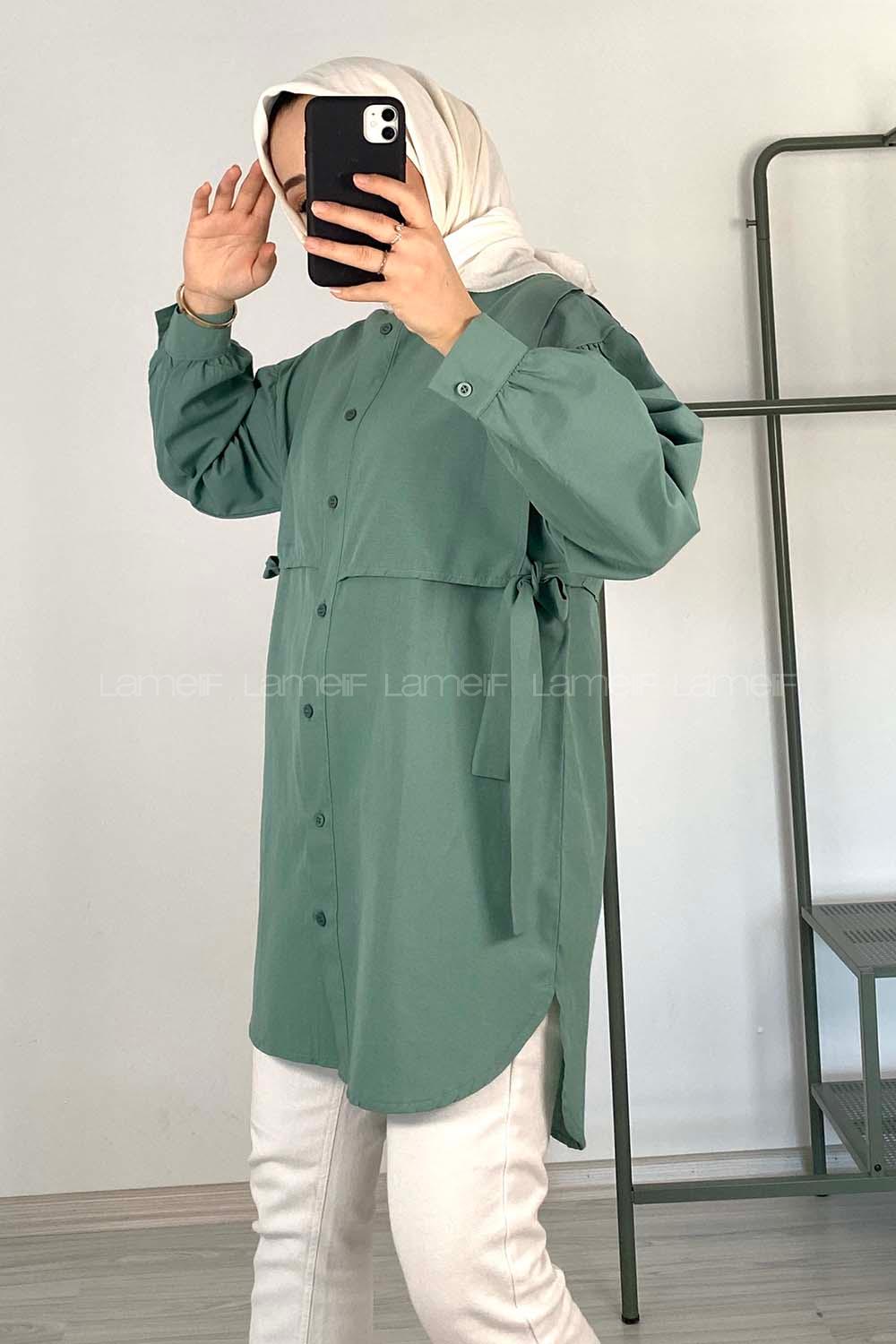 Modalamelif Hakim Yaka Bolero Detaylı Tunik Pastel Yeşili