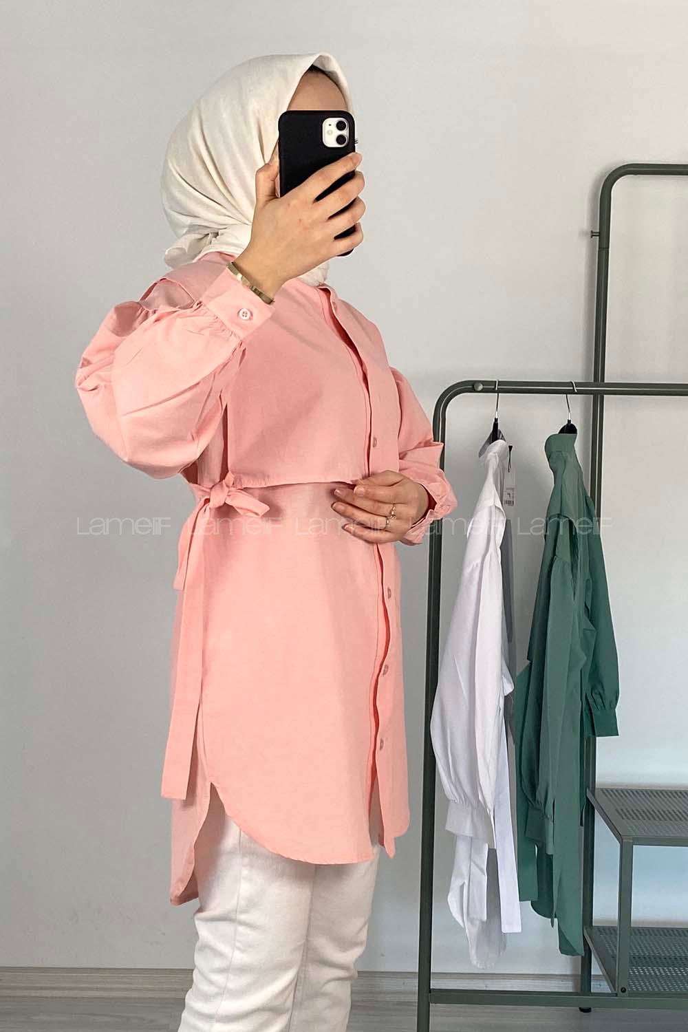 Modalamelif Hakim Yaka Bolero Detaylı Tunik Pudra