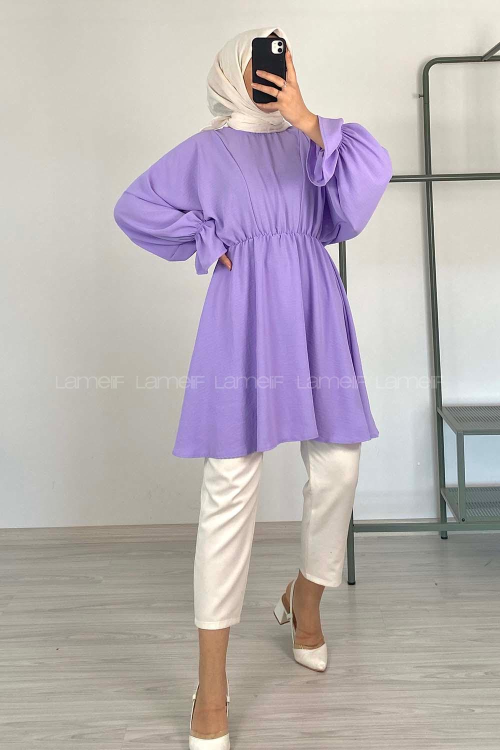 Modalamelif Balon Kol Ayrobin Tunik Lila