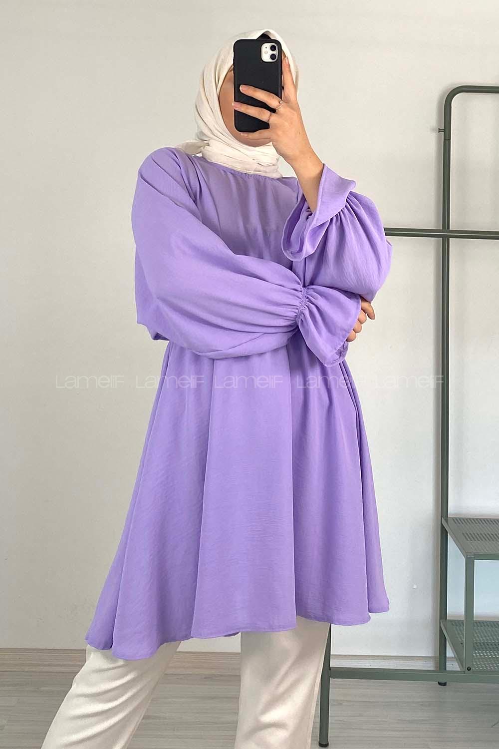 Modalamelif Balon Kol Ayrobin Tunik Lila