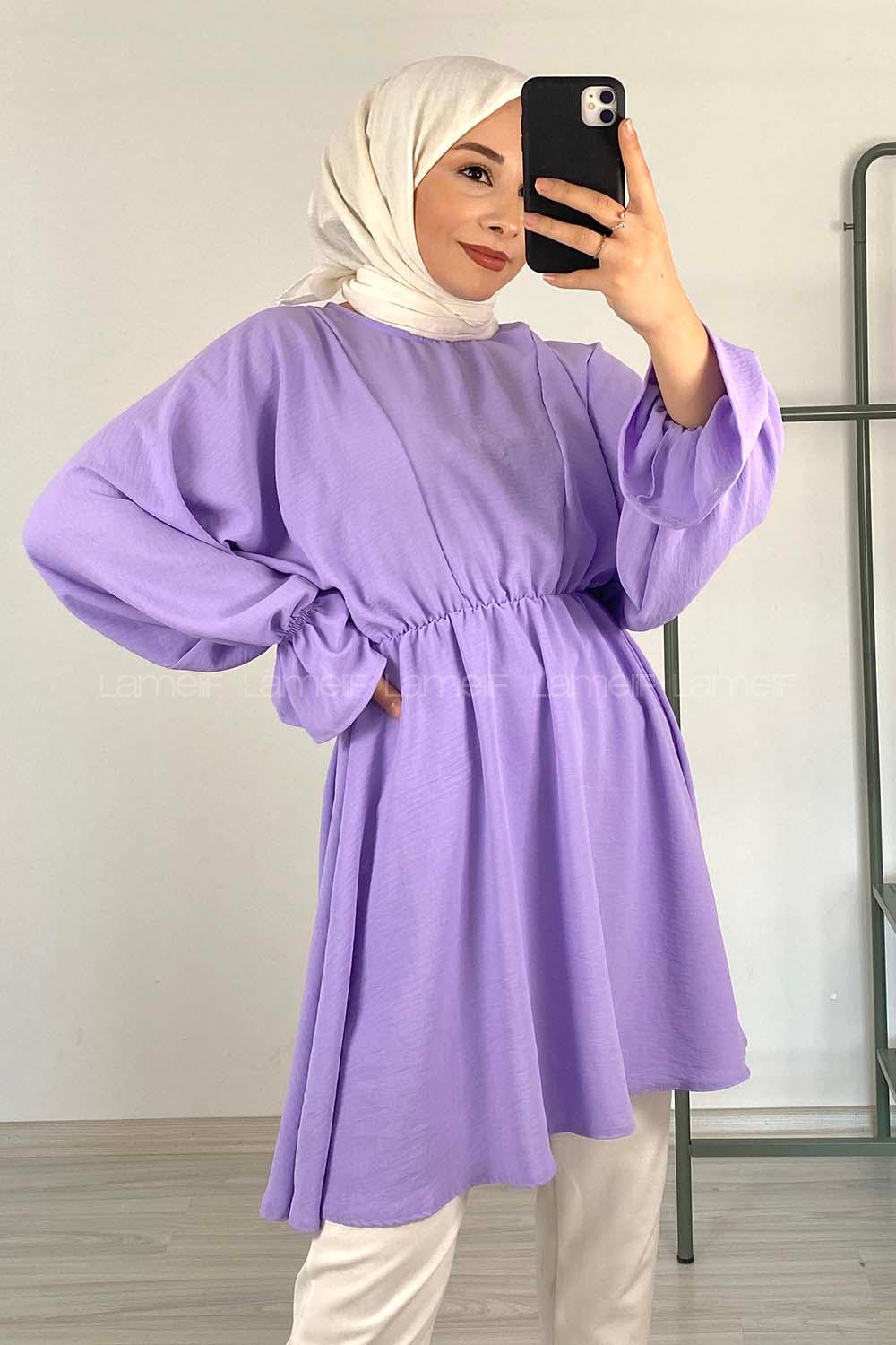 Modalamelif Balon Kol Ayrobin Tunik Lila