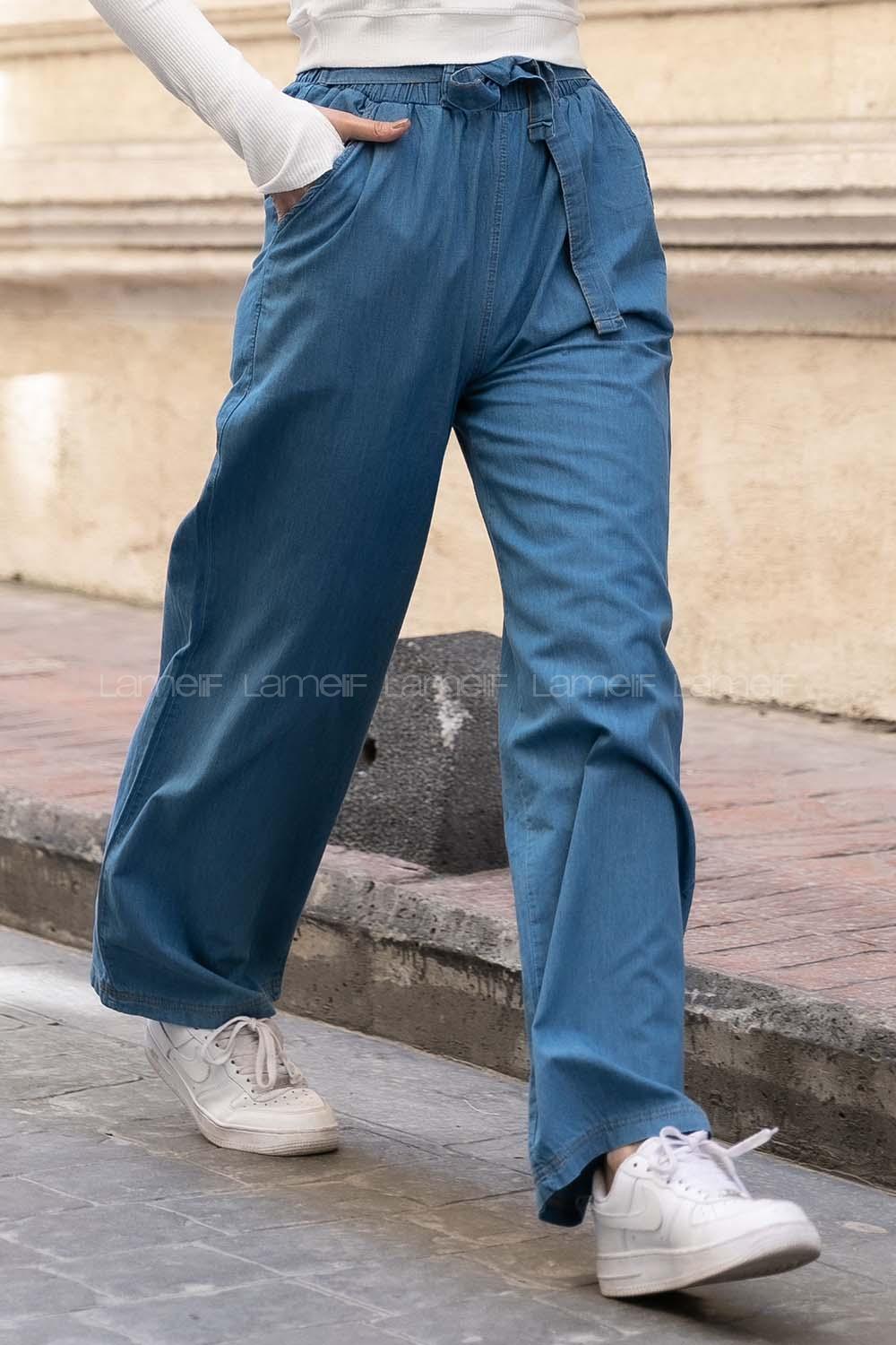 Modalamelif Beli Lastikli Rahat Pantolon Kot Mavisi