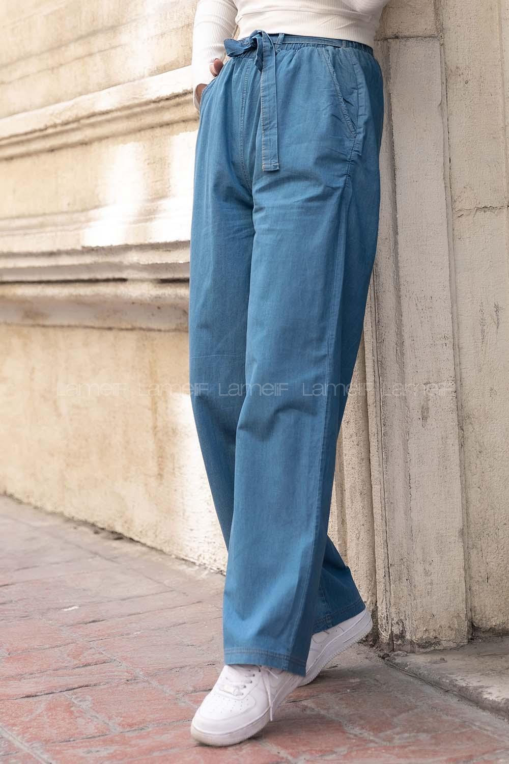 Modalamelif Beli Lastikli Rahat Pantolon Kot Mavisi