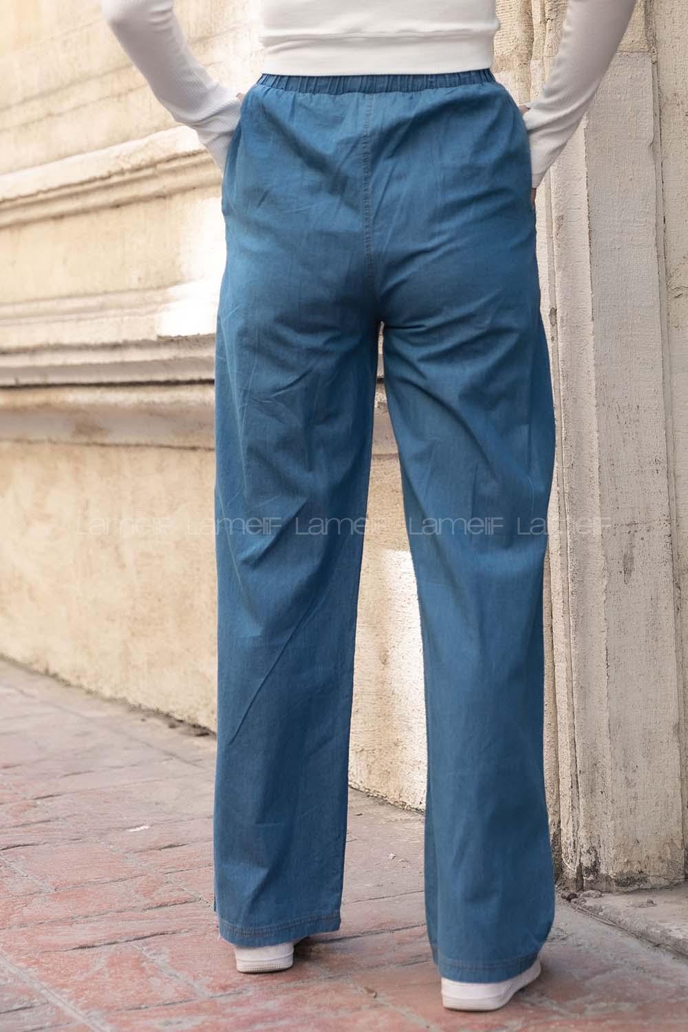 Modalamelif Beli Lastikli Rahat Pantolon Kot Mavisi