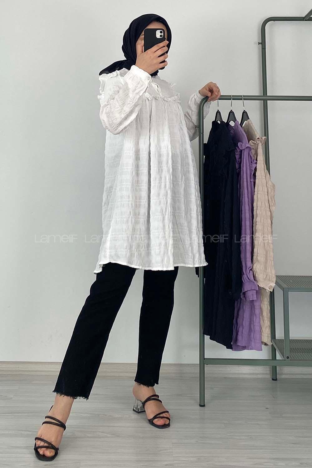 Modalamelif Hakim Yaka Gofre Tunik Ekru