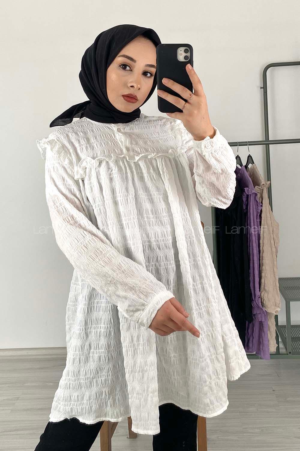 Modalamelif Hakim Yaka Gofre Tunik Ekru