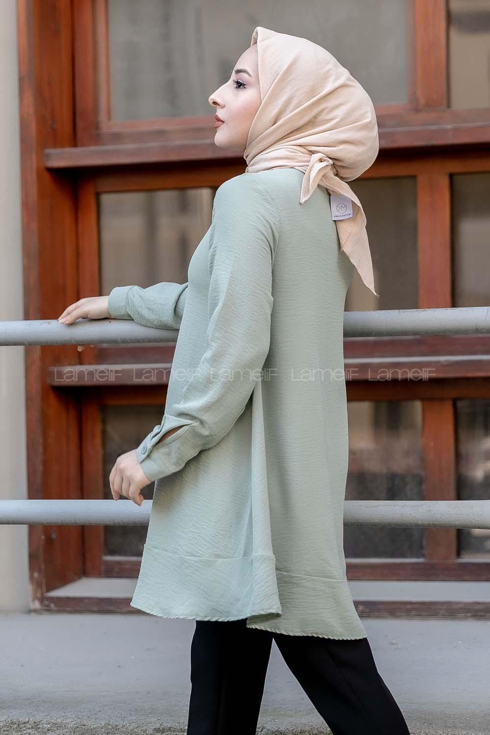 Modalamelif Önü Düğmeli Oversize Tunik Çağla