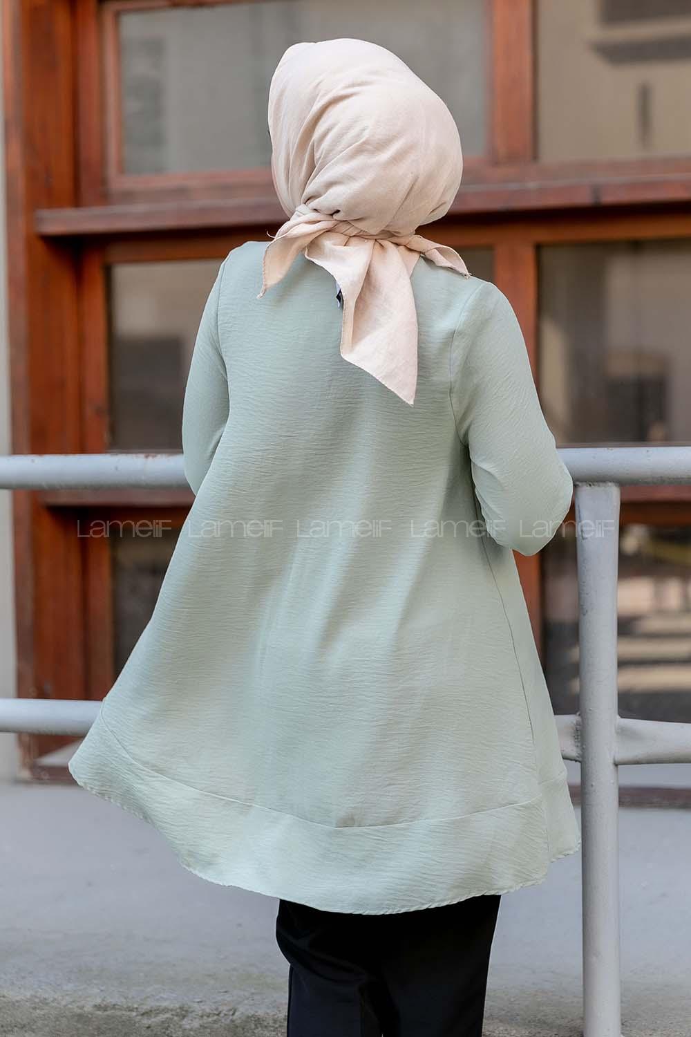 Modalamelif Önü Düğmeli Oversize Tunik Çağla