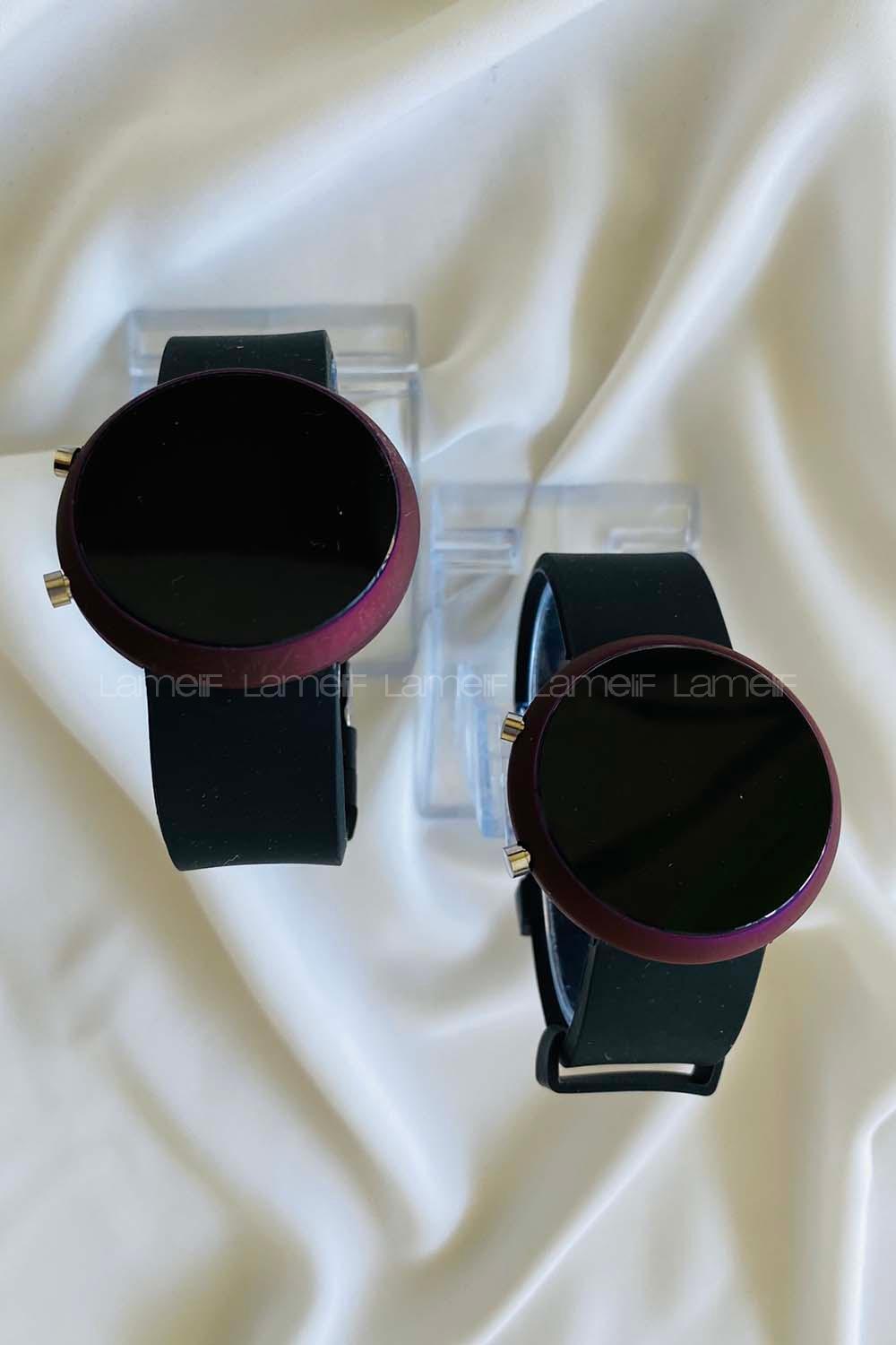 Modalamelif Siyah Borda Detay Led Yuvarlak Saat