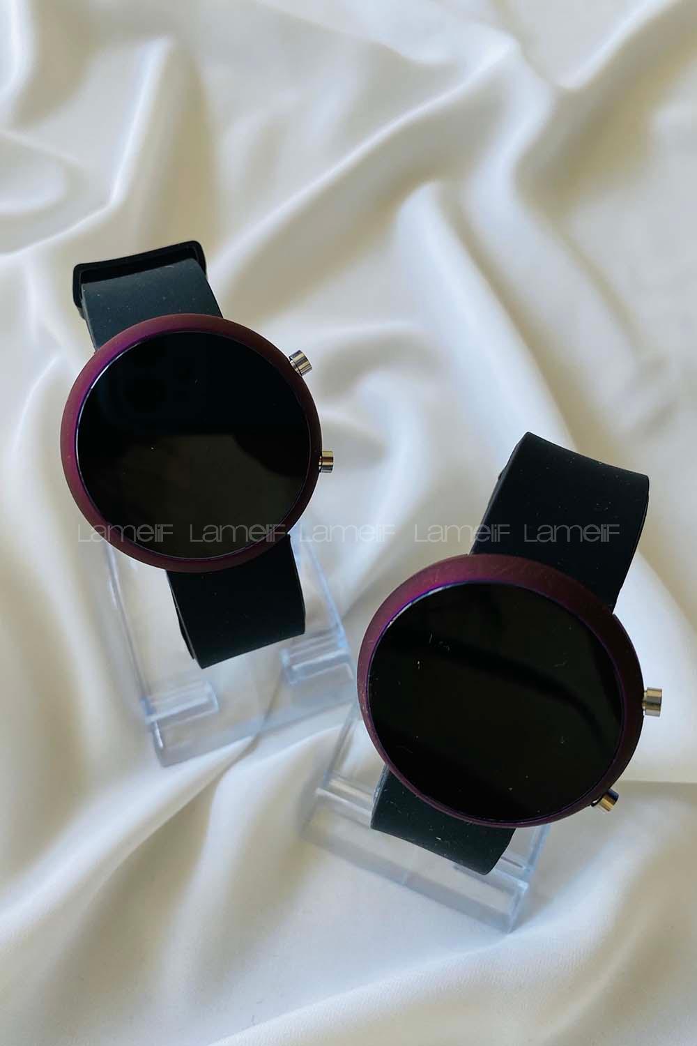 Modalamelif Siyah Borda Detay Led Yuvarlak Saat