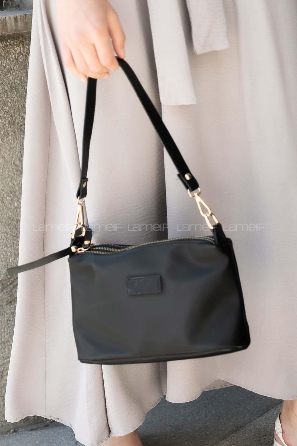 Modalamelif Üç Bölmeli Saten Çanta Siyah