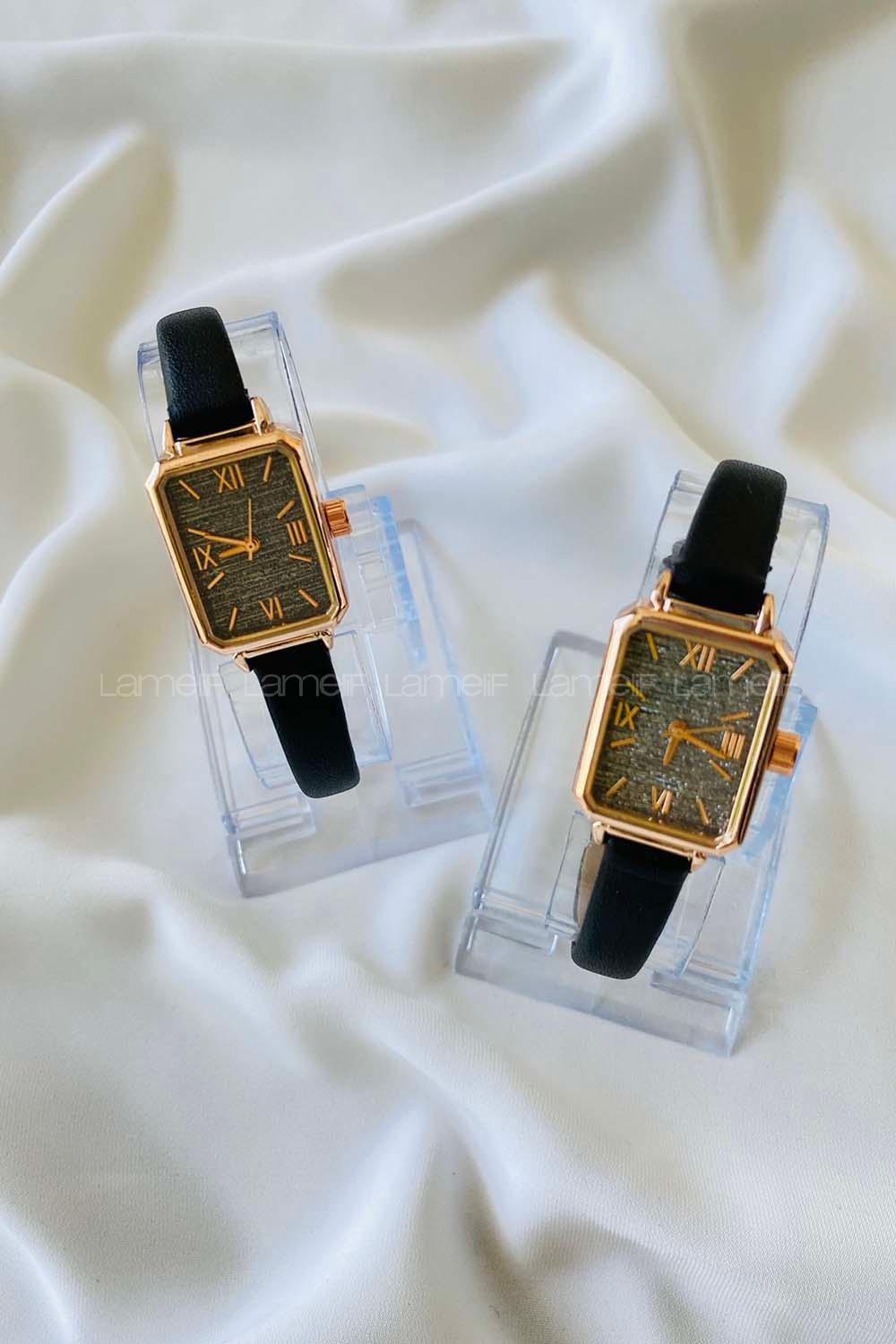 Modalamelif Vintage Siyah Gold Çerçeve Saat