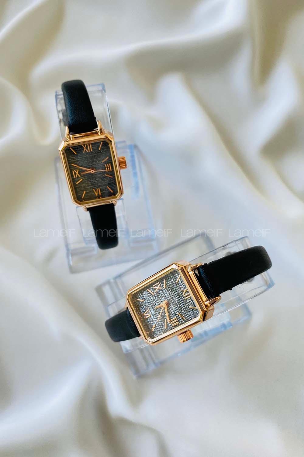 Modalamelif Vintage Siyah Gold Çerçeve Saat