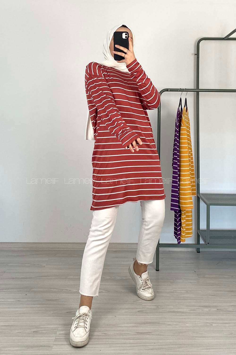 Modalamelif Yatay Çizgili Tunik Gül