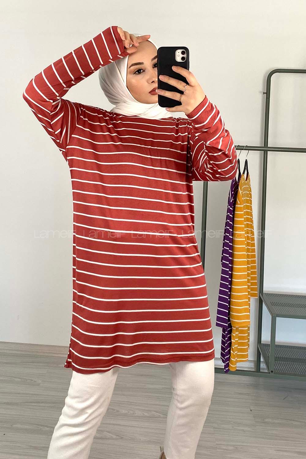 Modalamelif Yatay Çizgili Tunik Gül