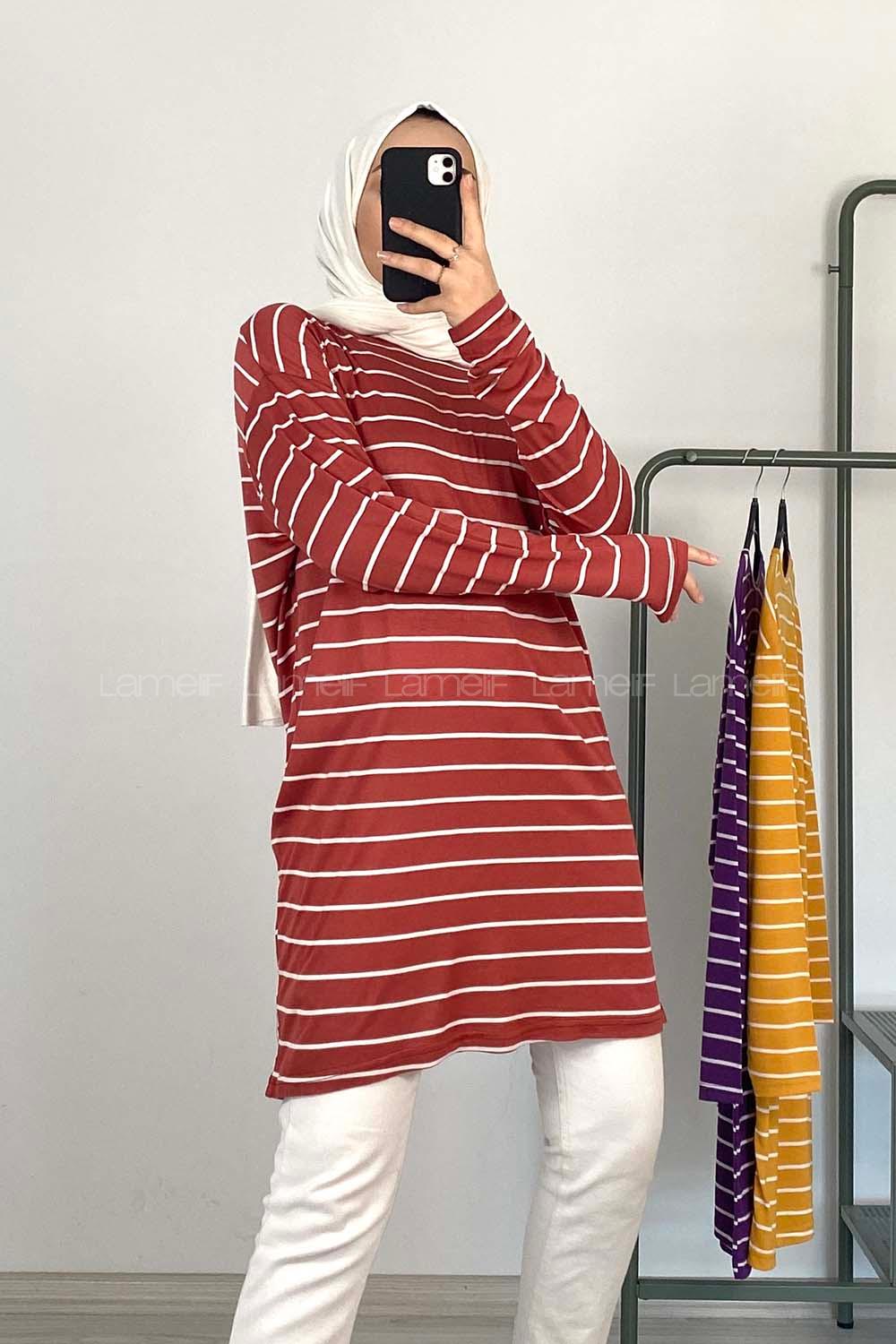 Modalamelif Yatay Çizgili Tunik Gül