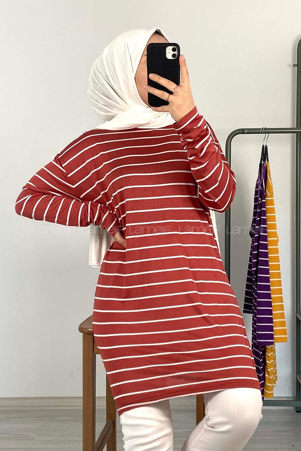 Modalamelif Yatay Çizgili Tunik Gül