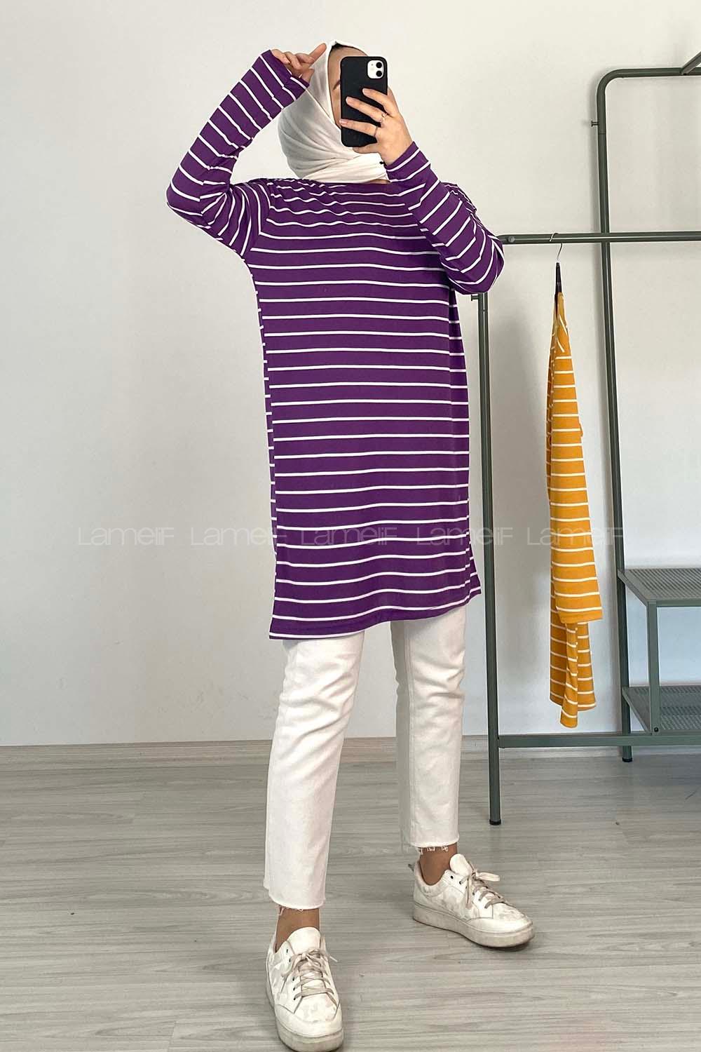 Modalamelif Yatay Çizgili Tunik Mor