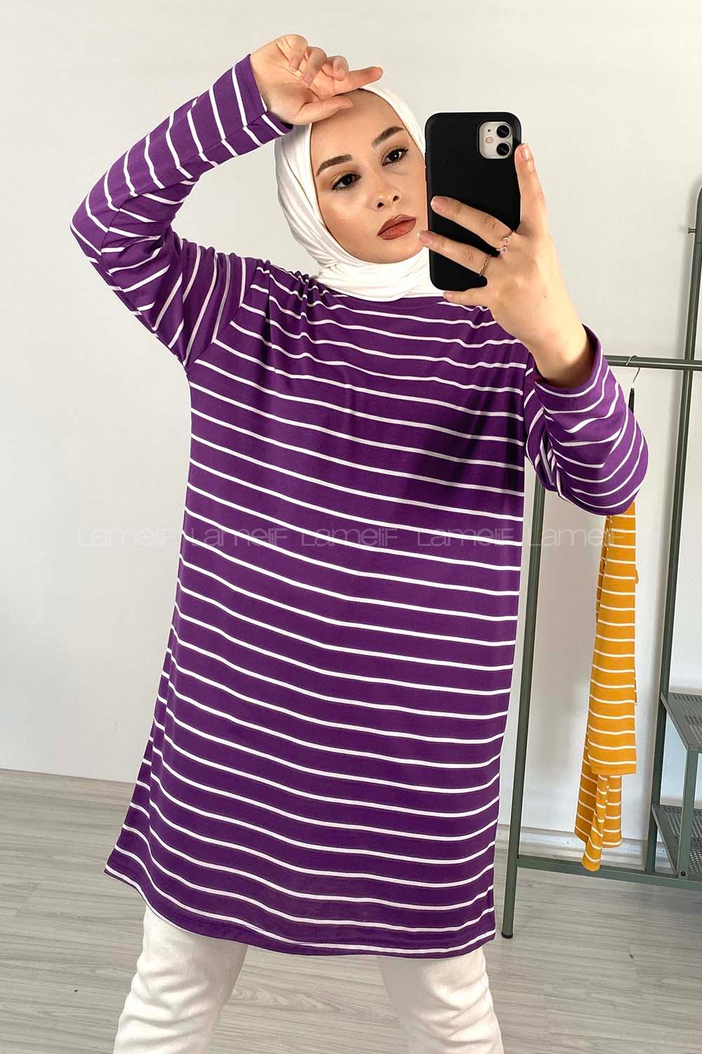 Modalamelif Yatay Çizgili Tunik Mor