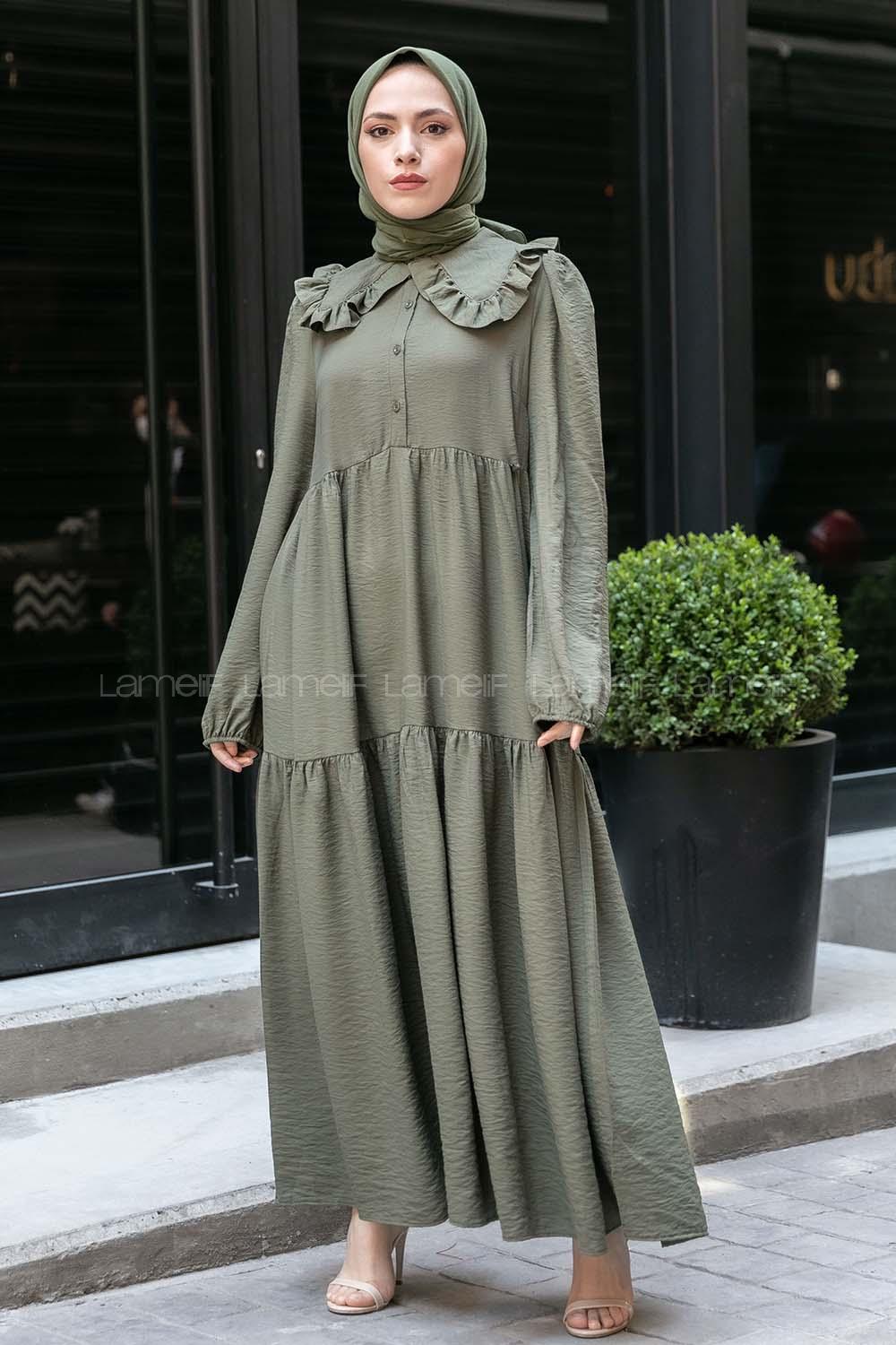 Modalamelif Bebe Yaka Fırfırlı Elbise Haki