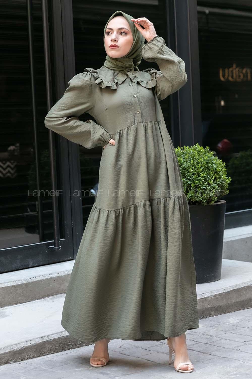 Modalamelif Bebe Yaka Fırfırlı Elbise Haki