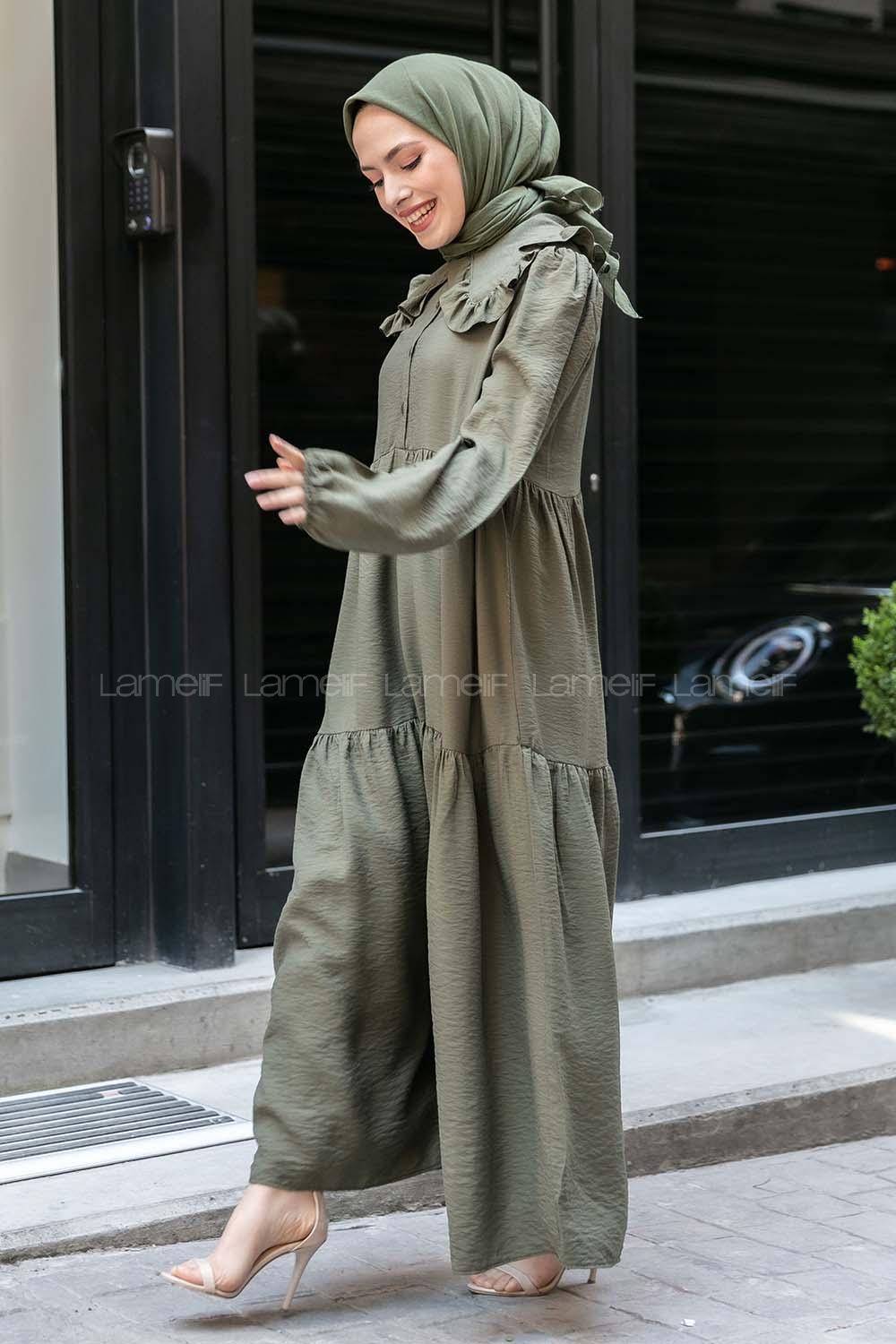 Modalamelif Bebe Yaka Fırfırlı Elbise Haki