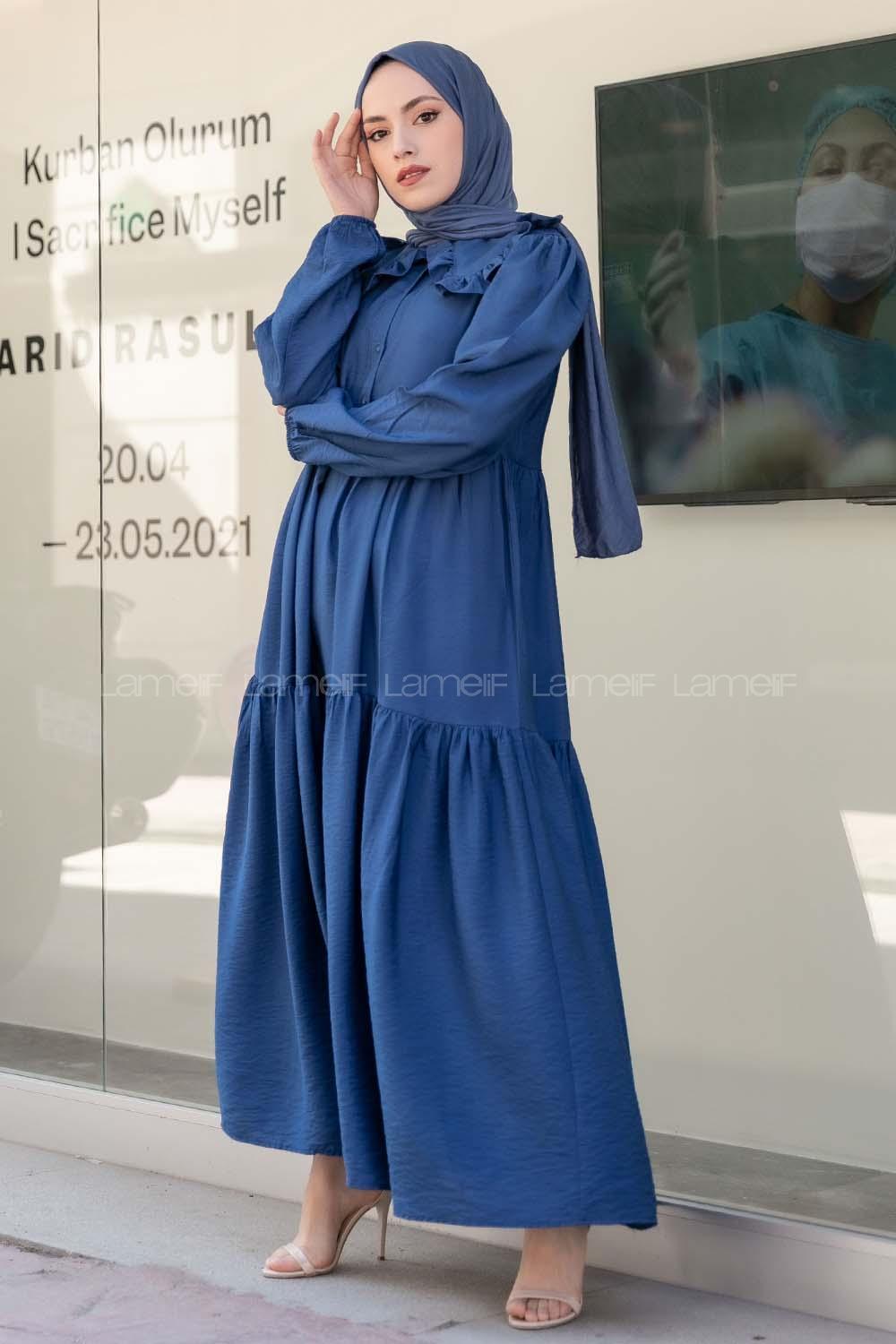 Modalamelif Bebe Yaka Fırfırlı Elbise İndigo