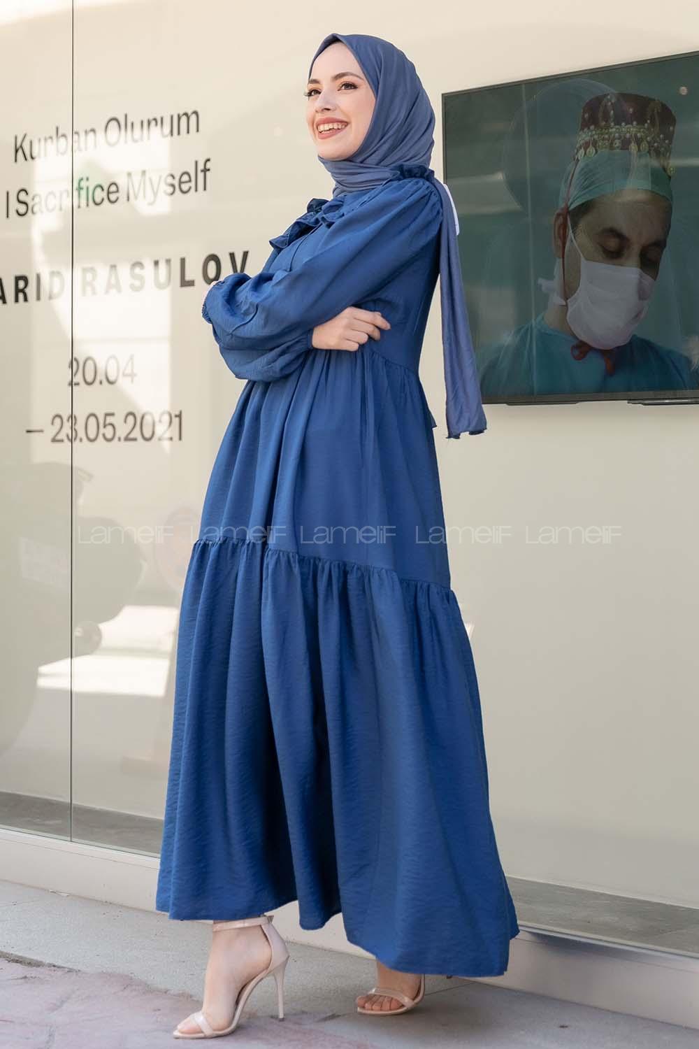 Modalamelif Bebe Yaka Fırfırlı Elbise İndigo