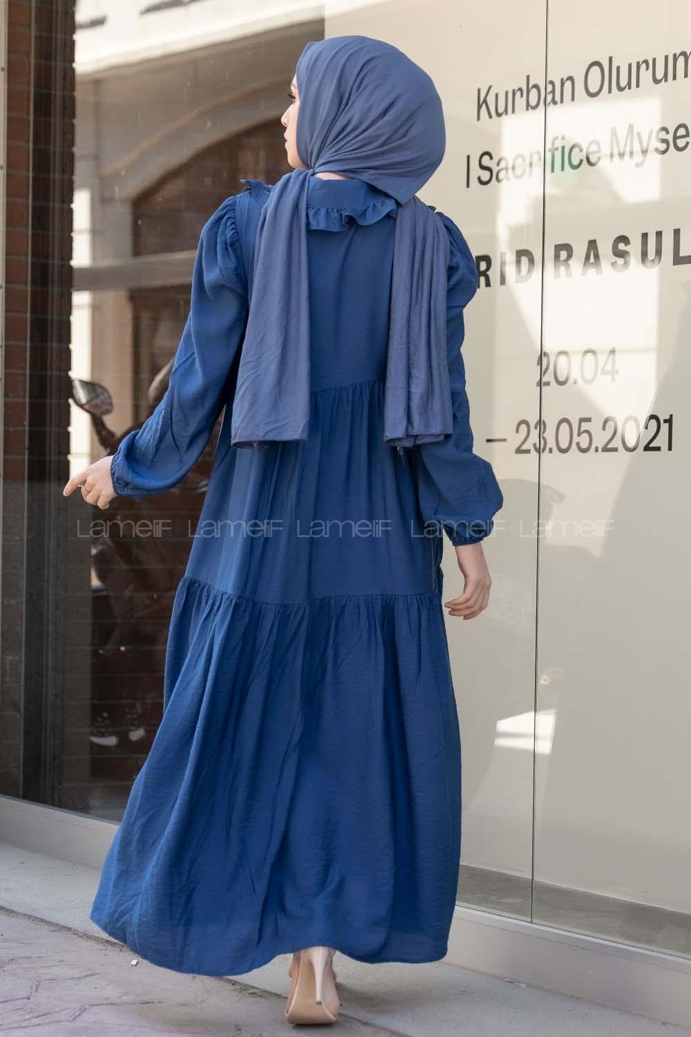 Modalamelif Bebe Yaka Fırfırlı Elbise İndigo