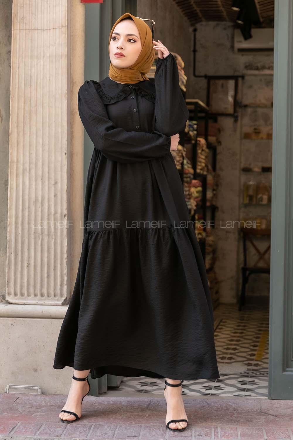 Modalamelif Bebe Yaka Fırfırlı Elbise Siyah