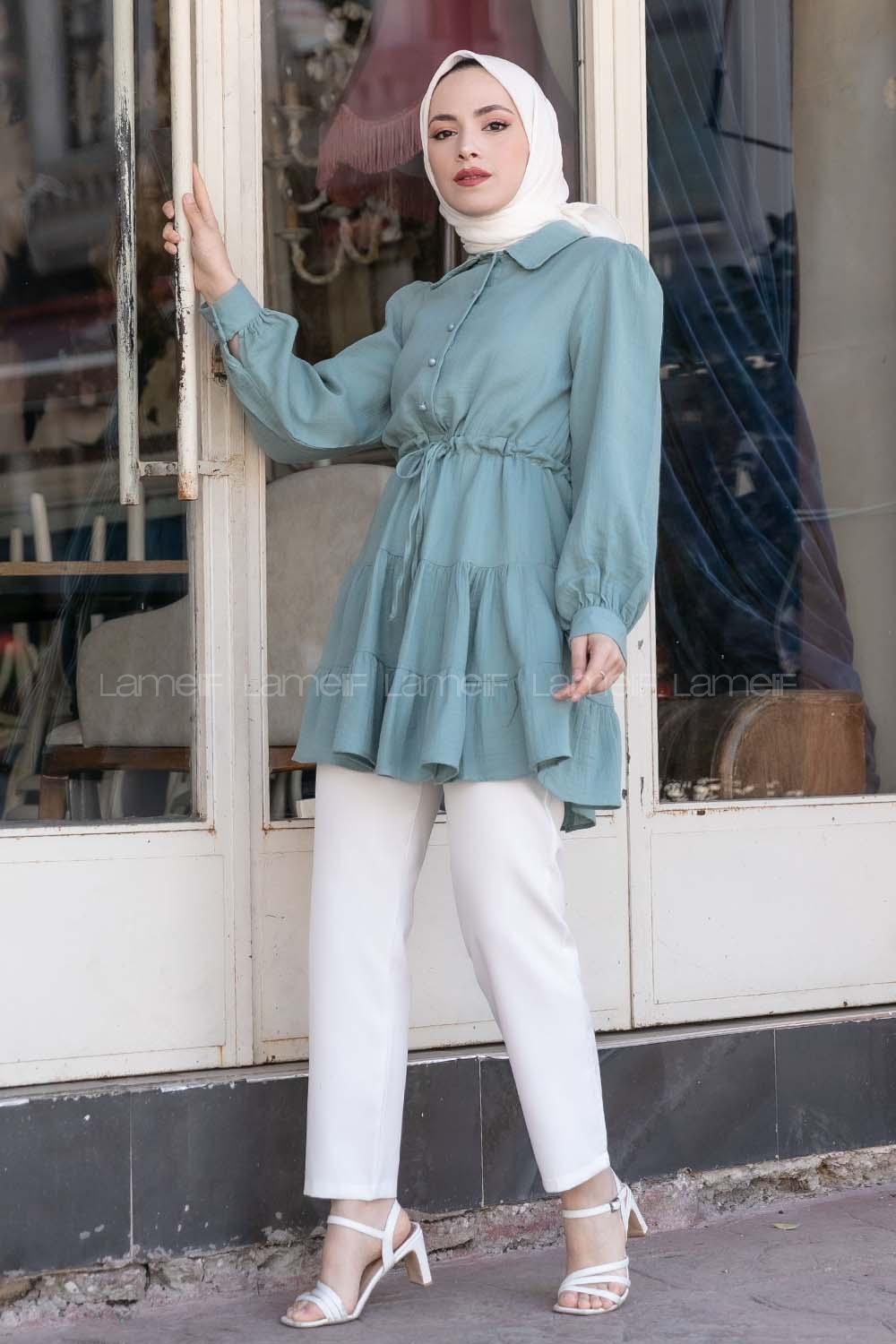 Modalamelif Bel Bağcıklı Fırfırlı Tunik Mint