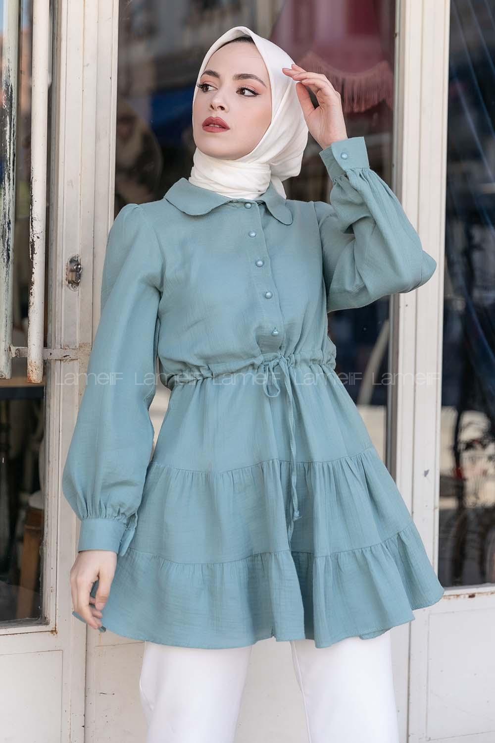 Modalamelif Bel Bağcıklı Fırfırlı Tunik Mint