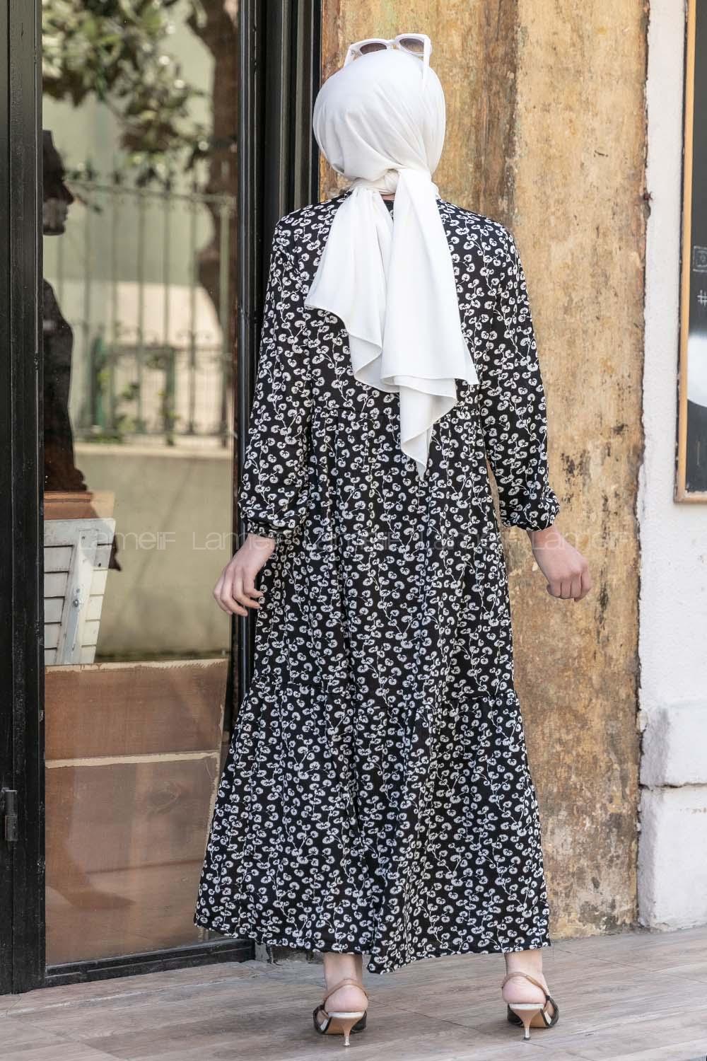 Modalamelif Gelincik Desenli Kaşkorse Elbise Siyah