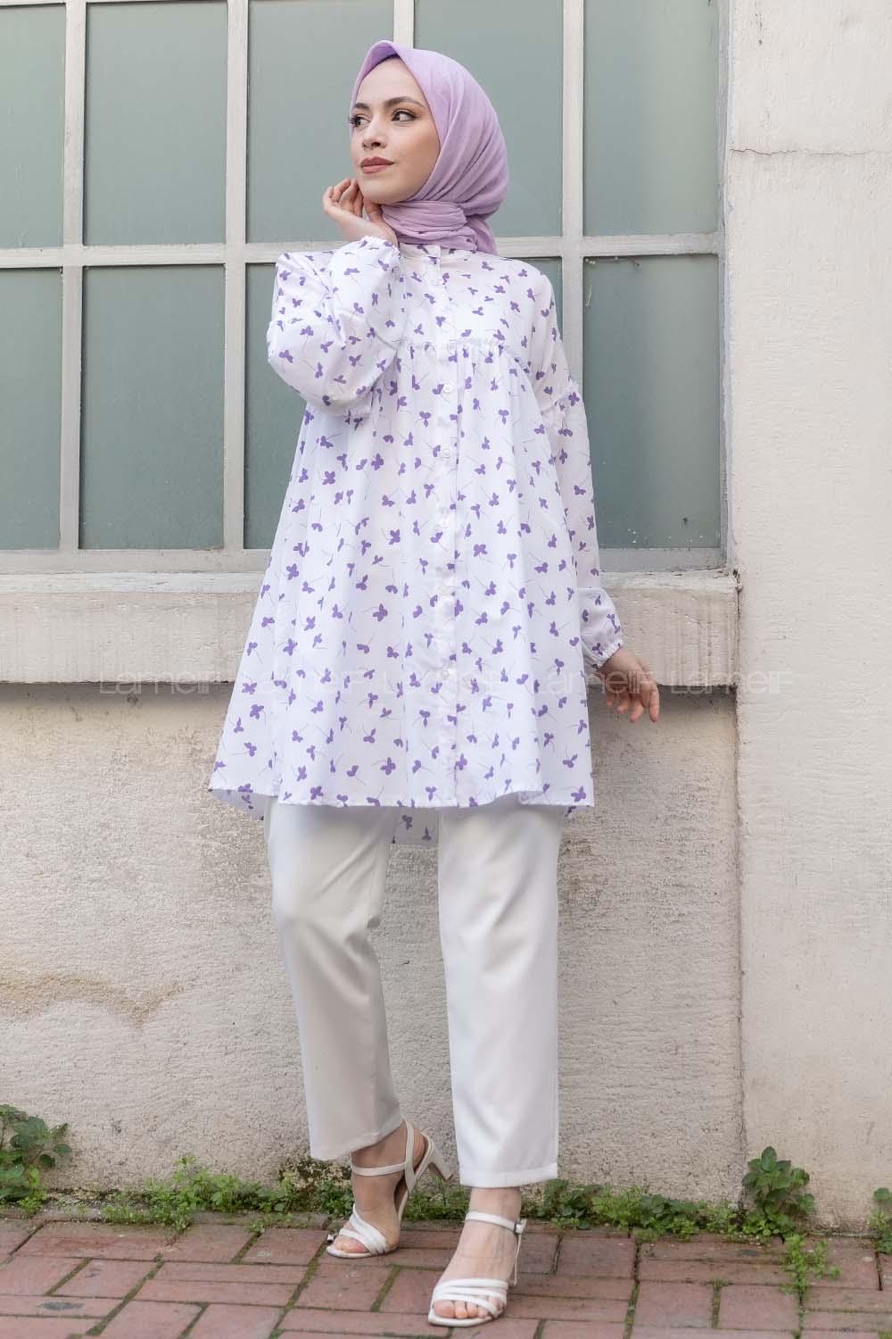 Modalamelif Hakim Yaka Desenli Tunik Lila